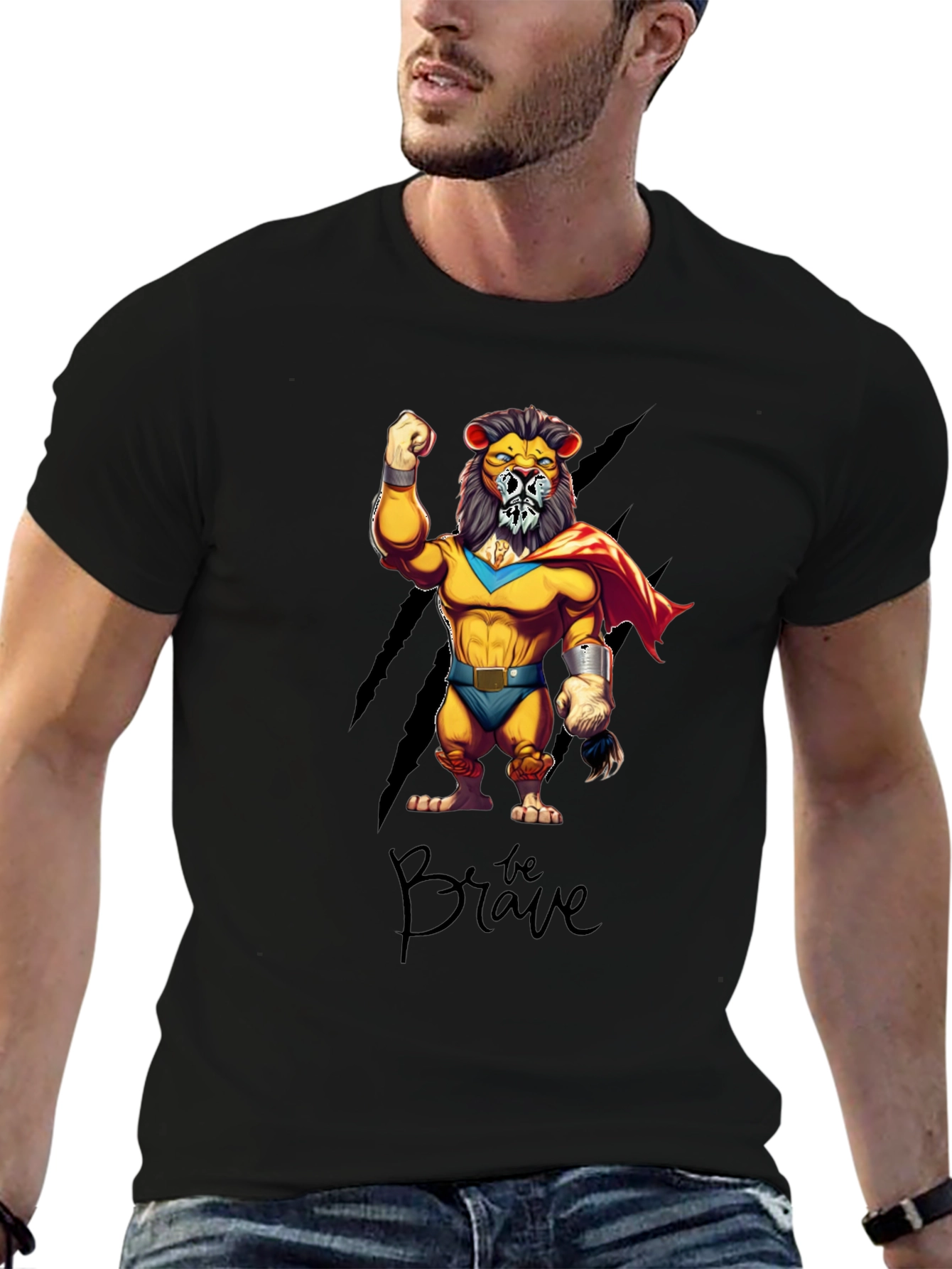 Be Brave Lion Superhero Graphic T-Shirt