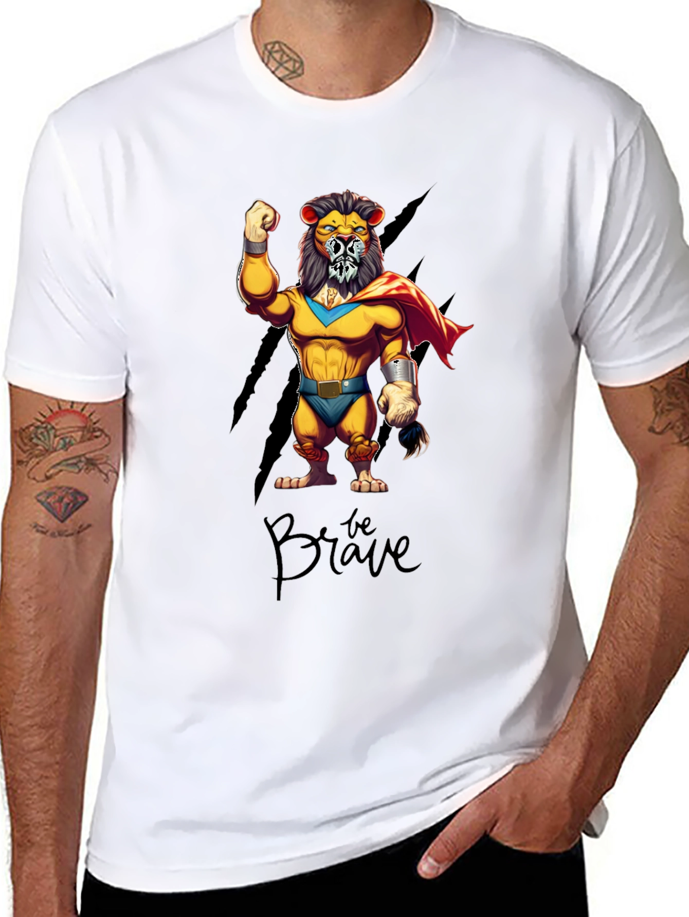 Be Brave Lion Superhero Graphic T-Shirt