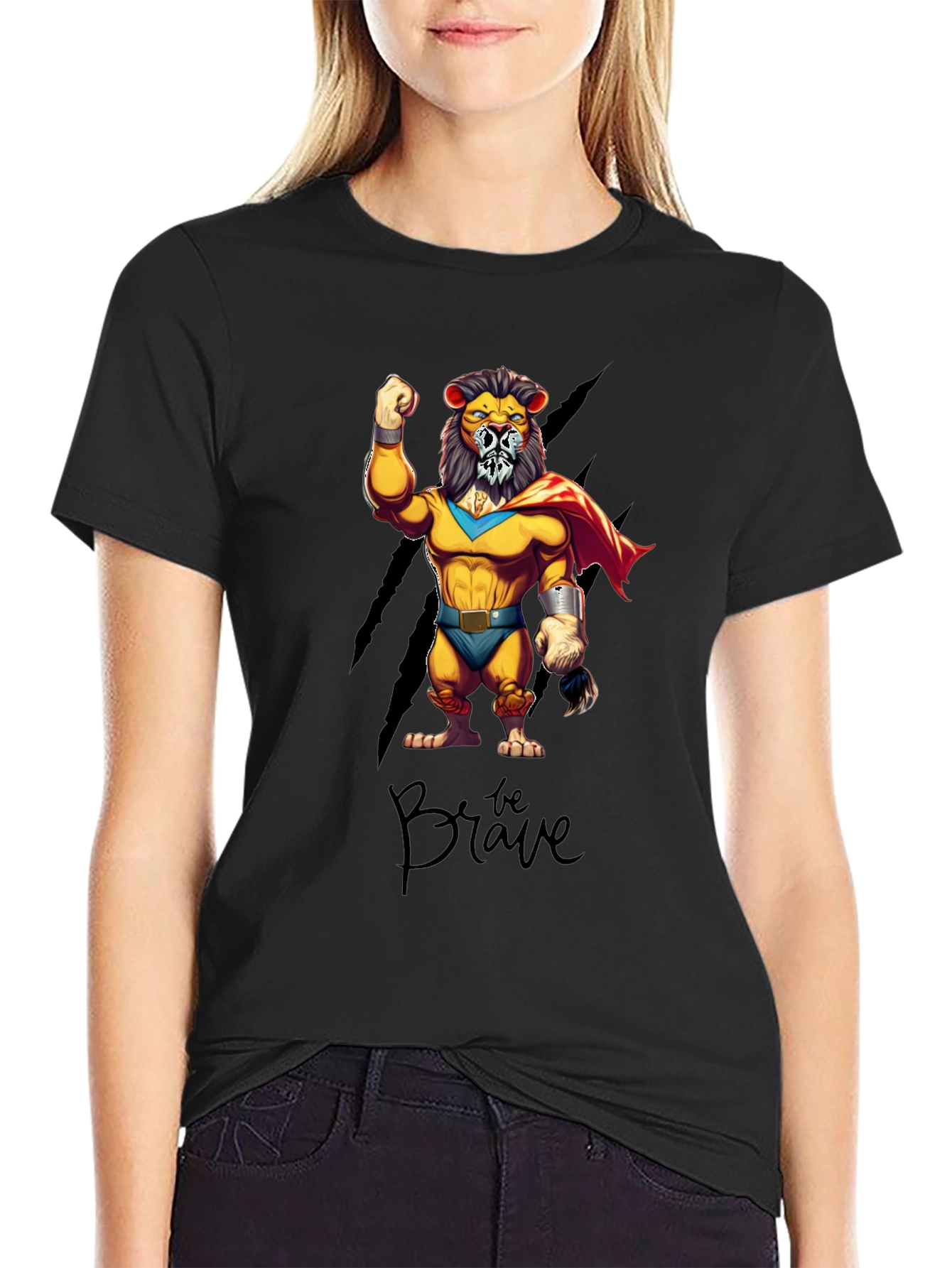 Be Brave Lion Superhero Graphic T-Shirt