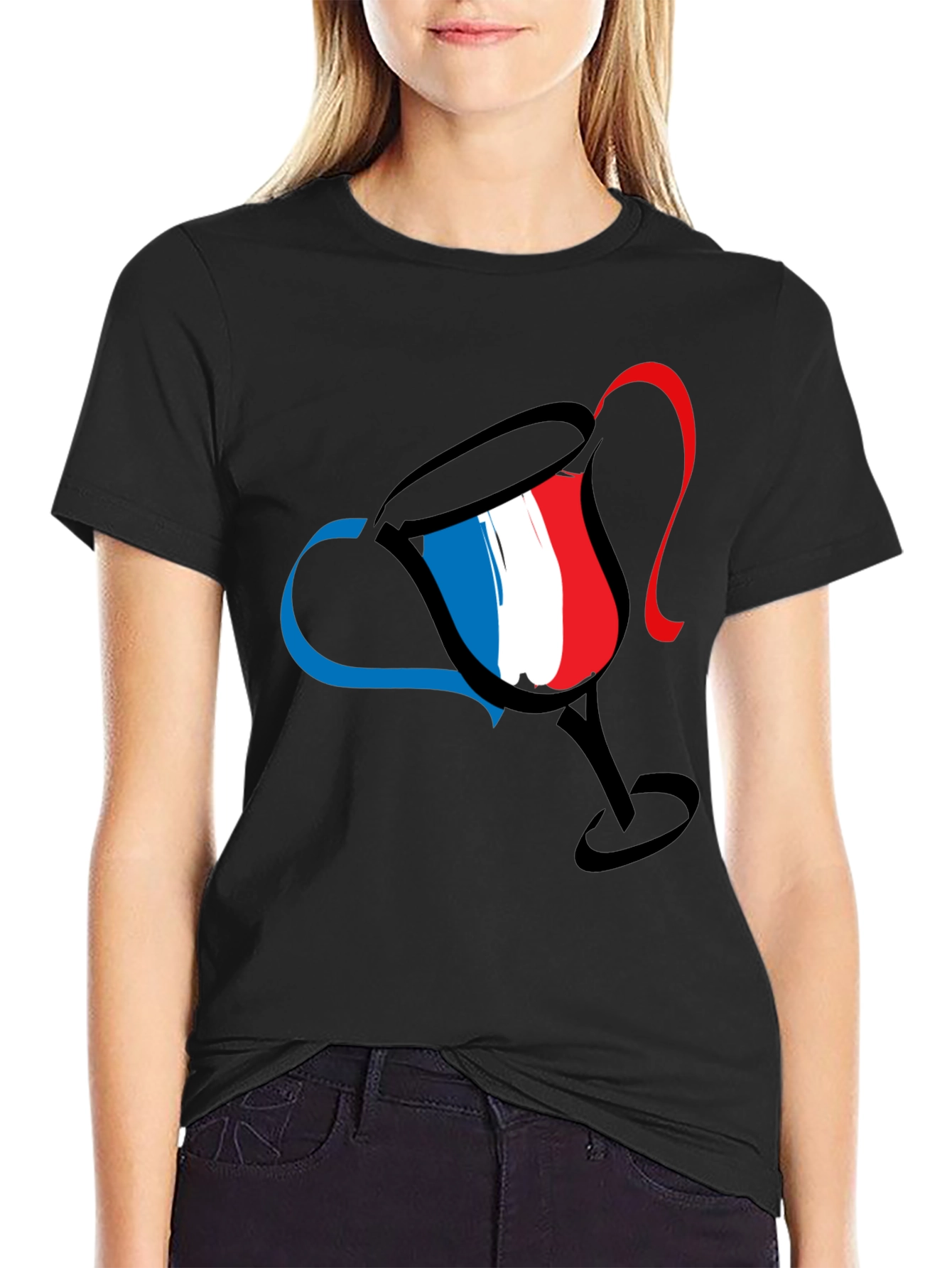 French Flag Wine Glass Graphic T-Shirt