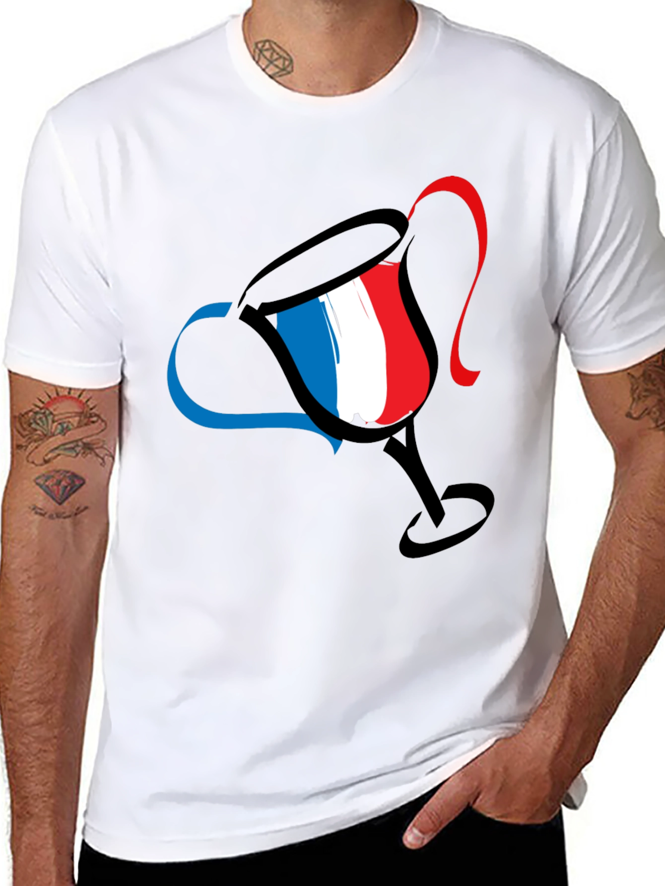 French Flag Wine Glass Graphic T-Shirt