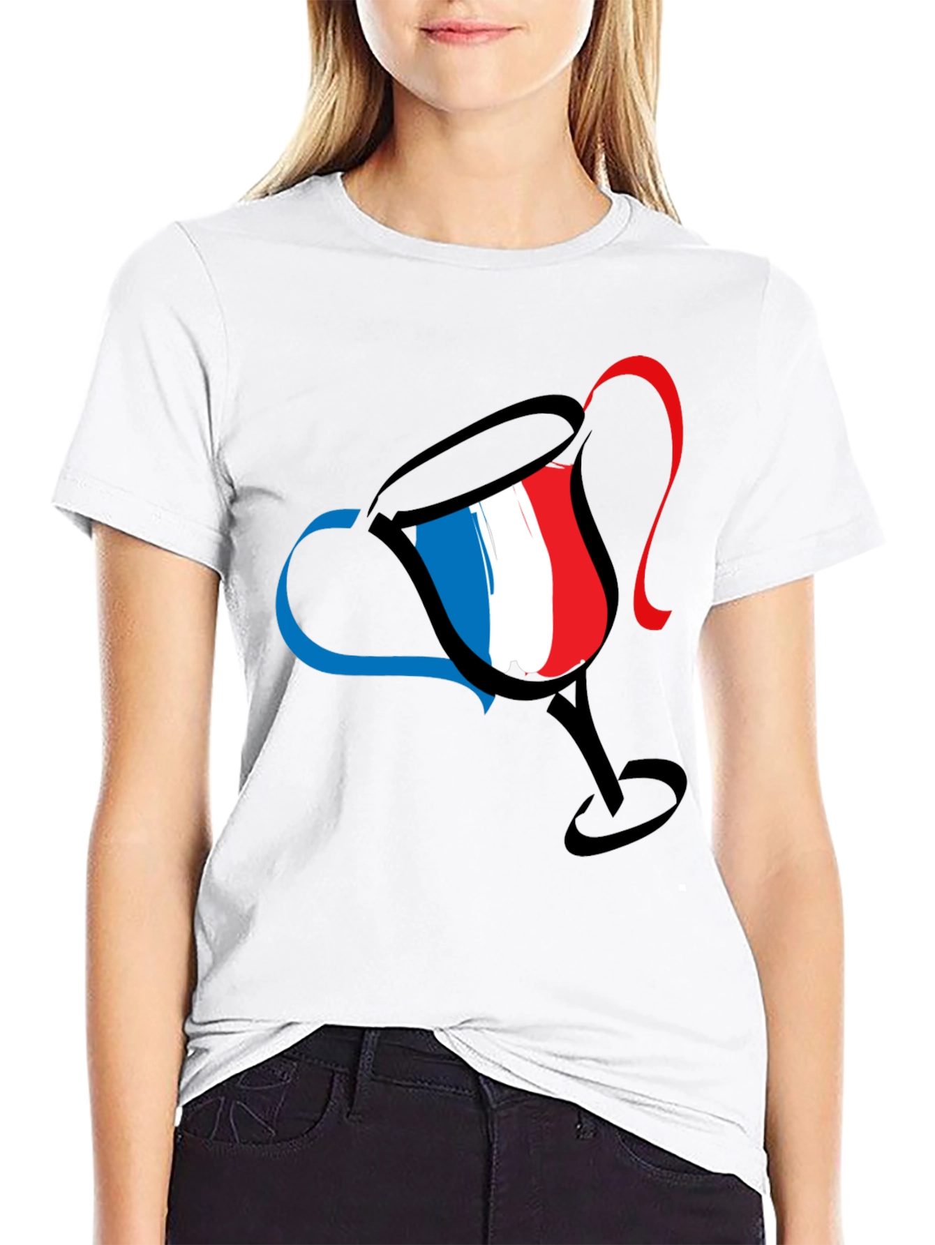 French Flag Wine Glass Graphic T-Shirt