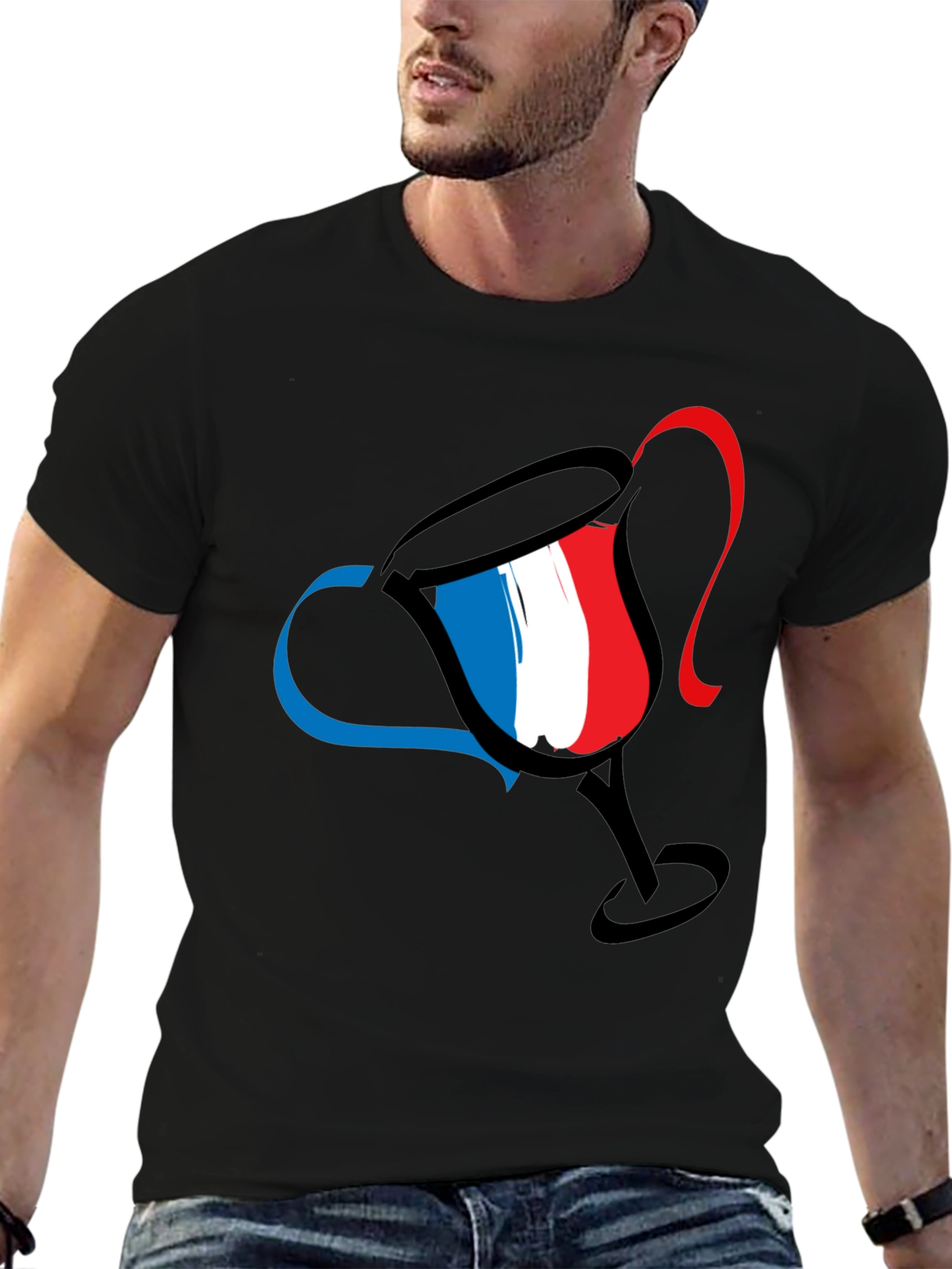 French Flag Wine Glass Graphic T-Shirt
