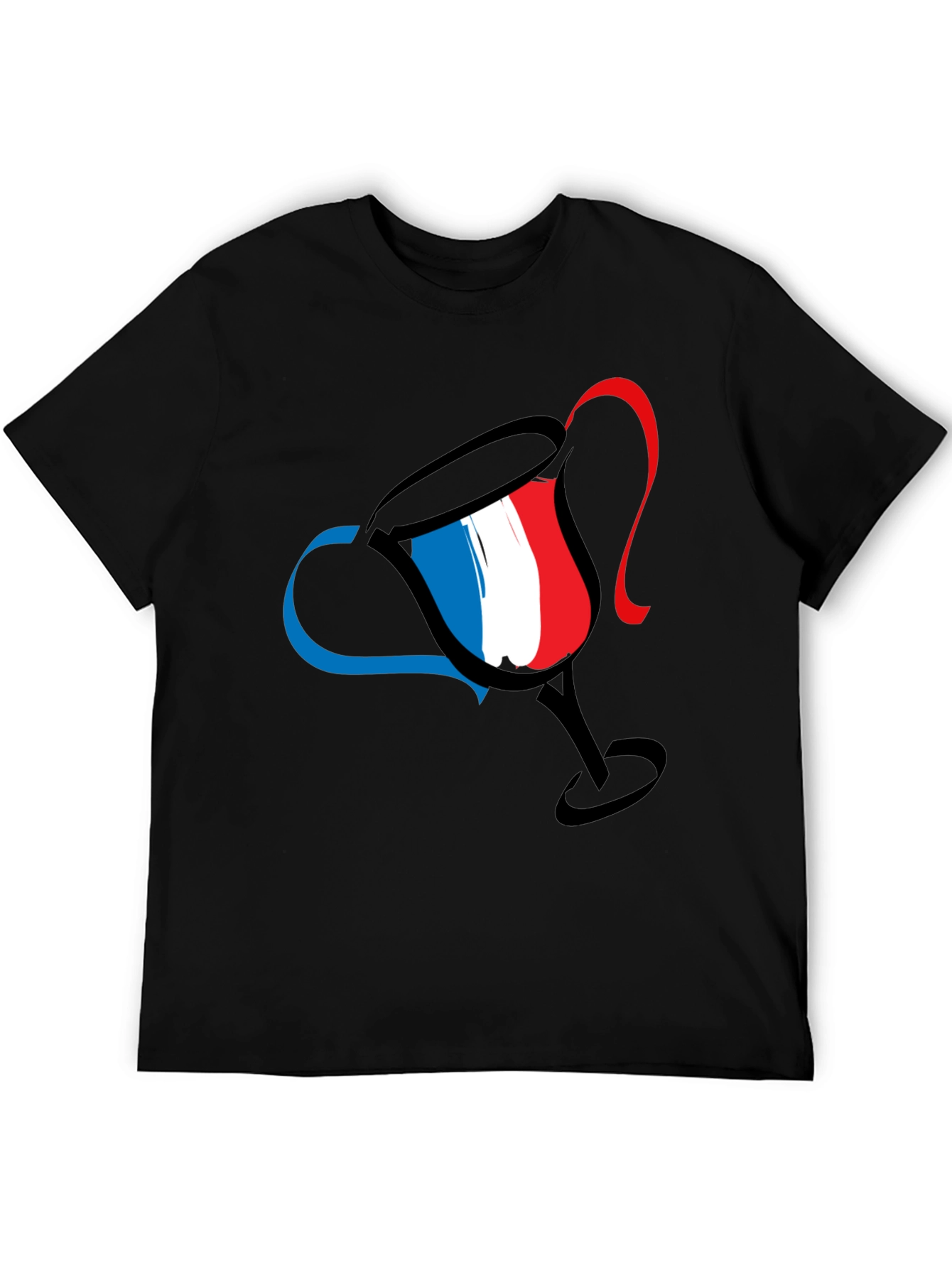 French Flag Wine Glass Graphic T-Shirt