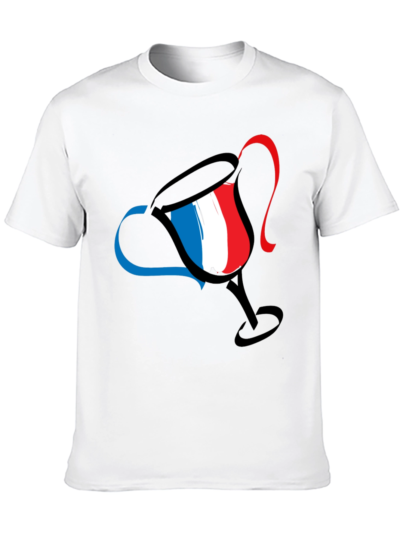 French Flag Wine Glass Graphic T-Shirt