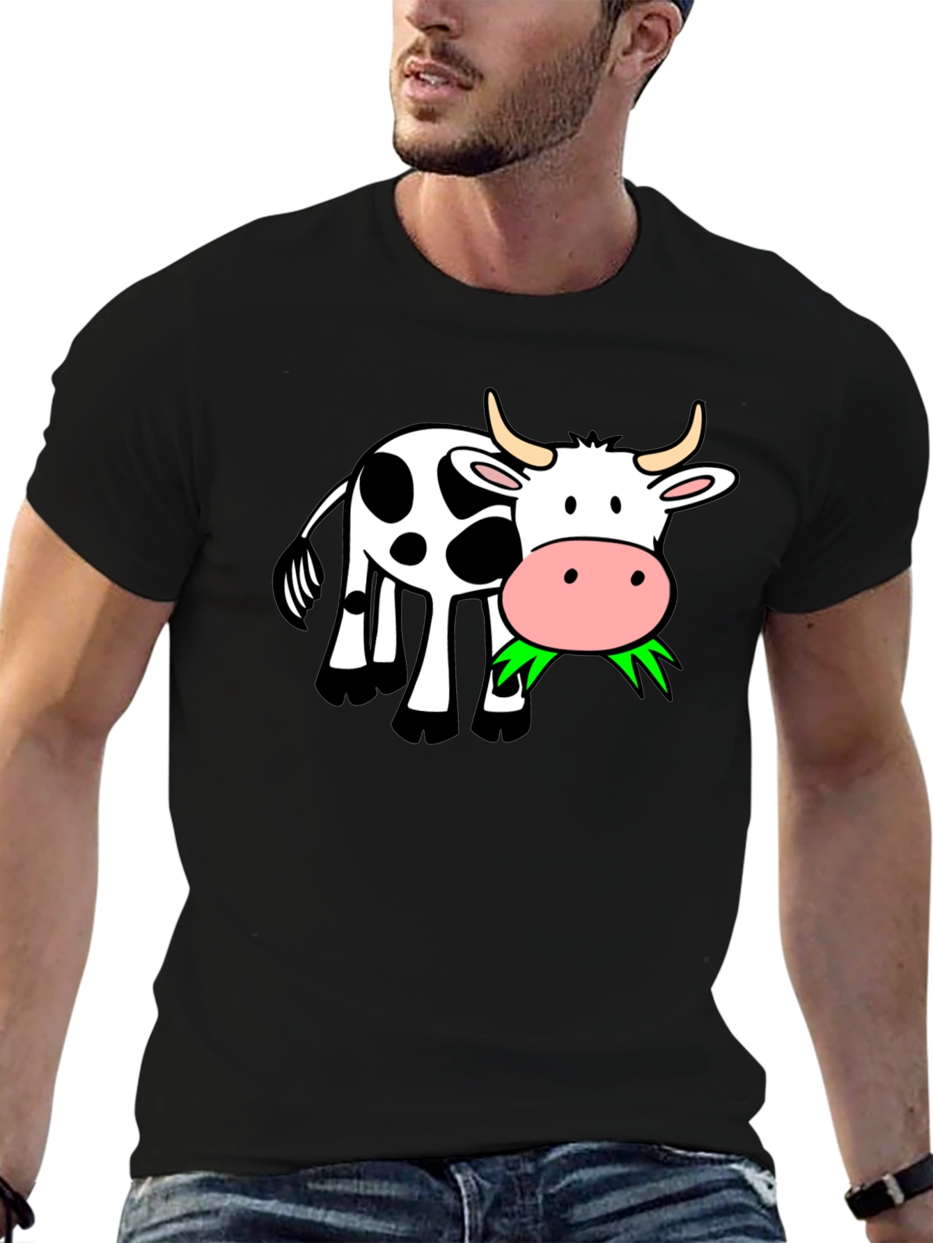 Cute Cow Graphic Black T-Shirt