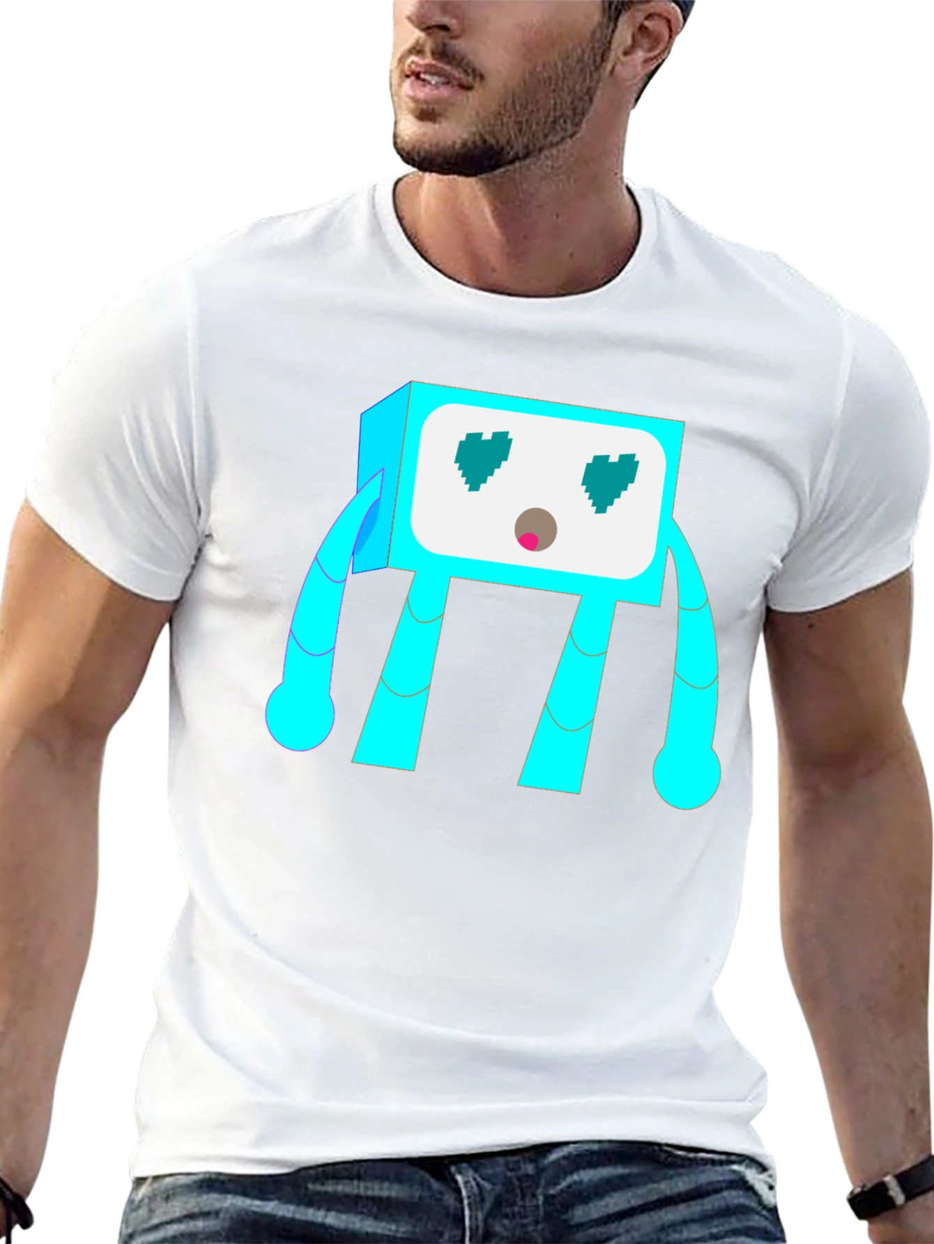 Funky Robot Graphic Tee - Black Cotton Blend