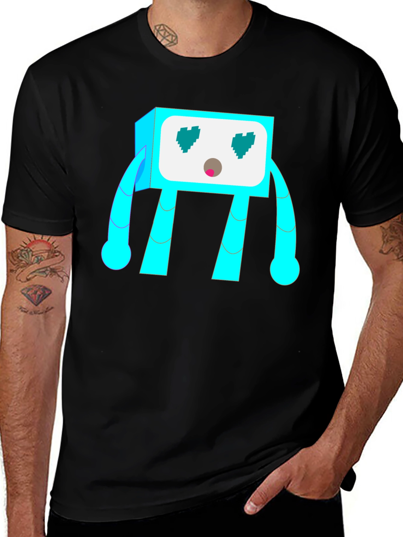 Funky Robot Graphic Tee - Black Cotton Blend