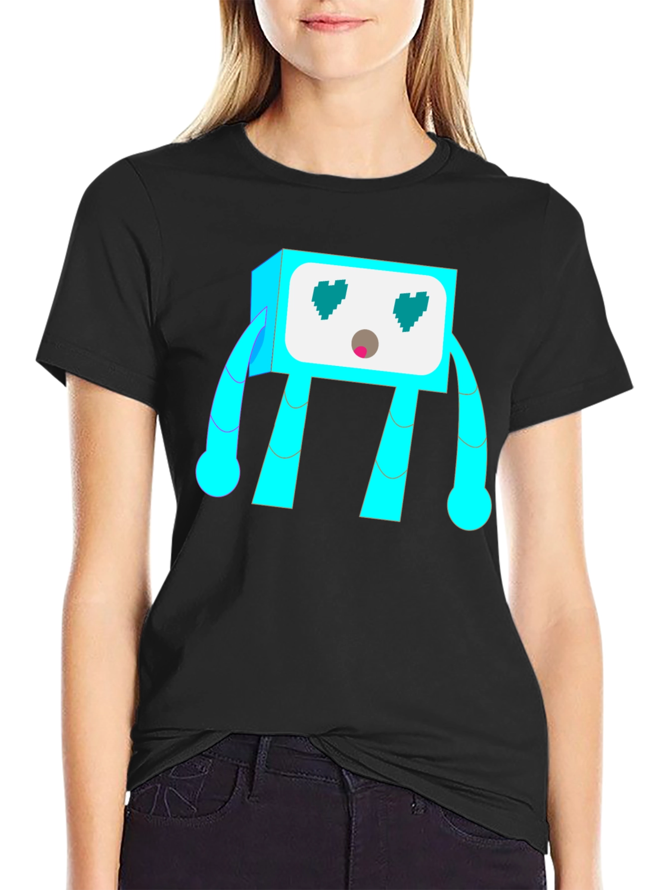 Funky Robot Graphic Tee - Black Cotton Blend