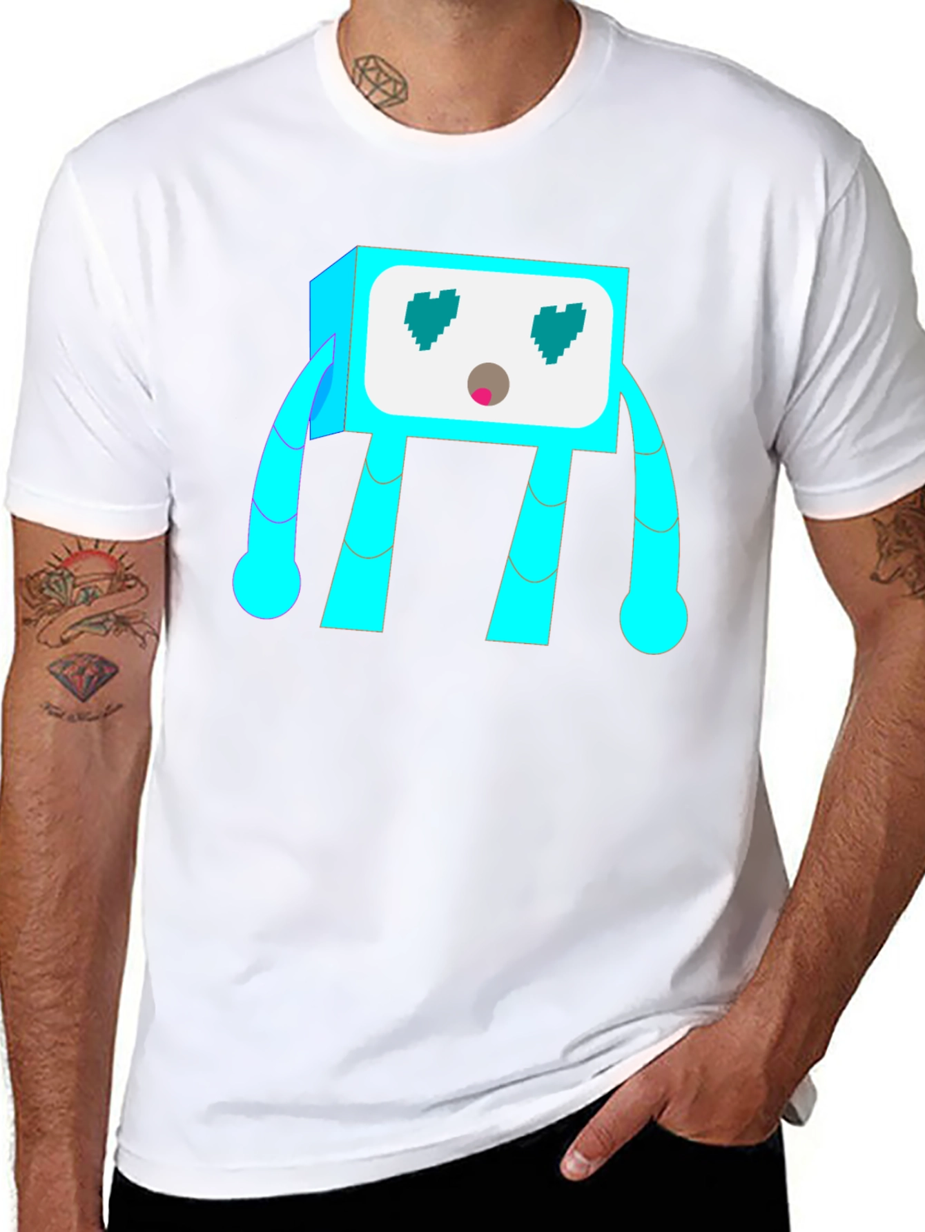 Funky Robot Graphic Tee - Black Cotton Blend