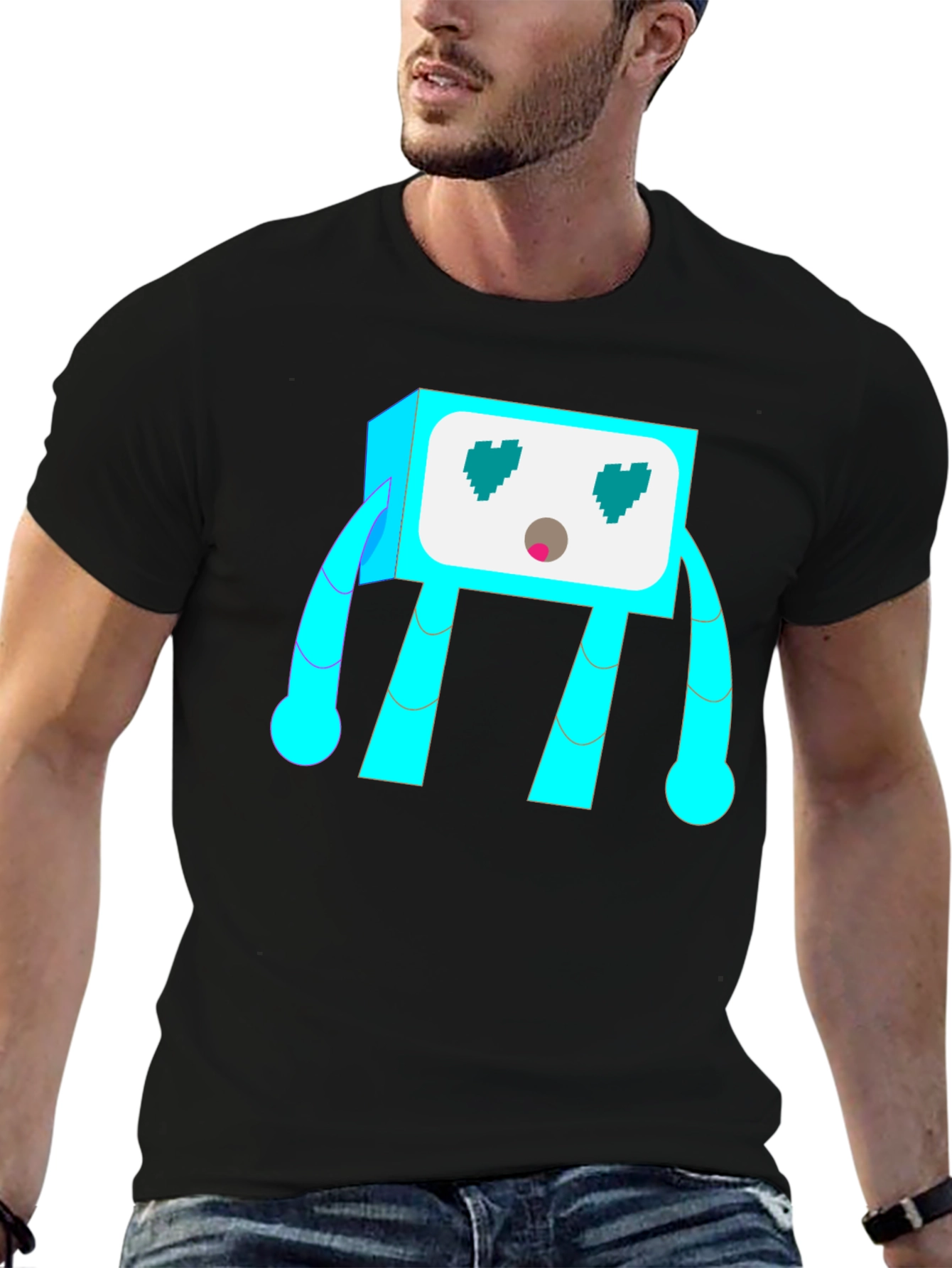 Funky Robot Graphic Tee - Black Cotton Blend