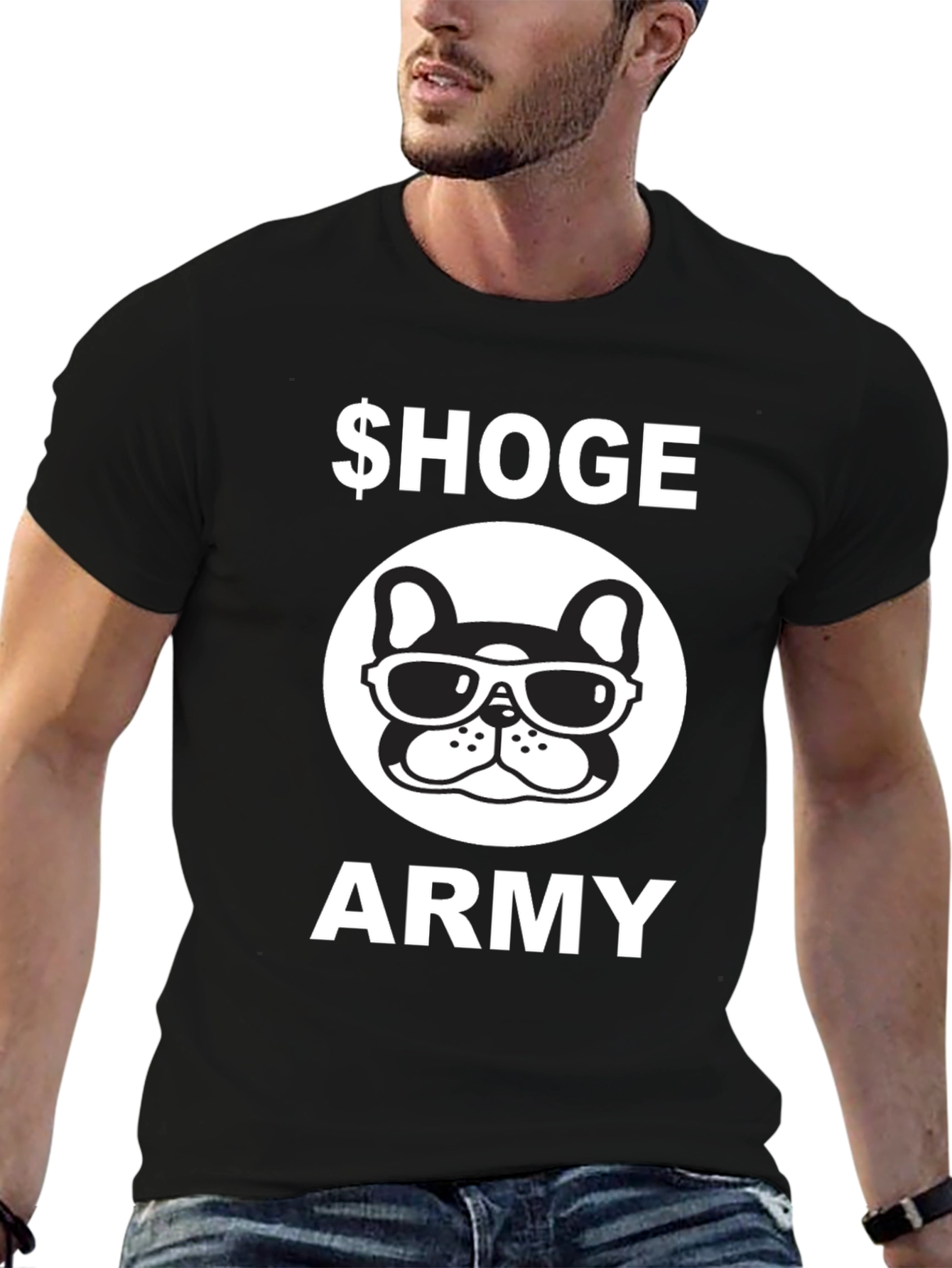 $Hoge Army Black Graphic Tee - Bulldog with Sunglasses