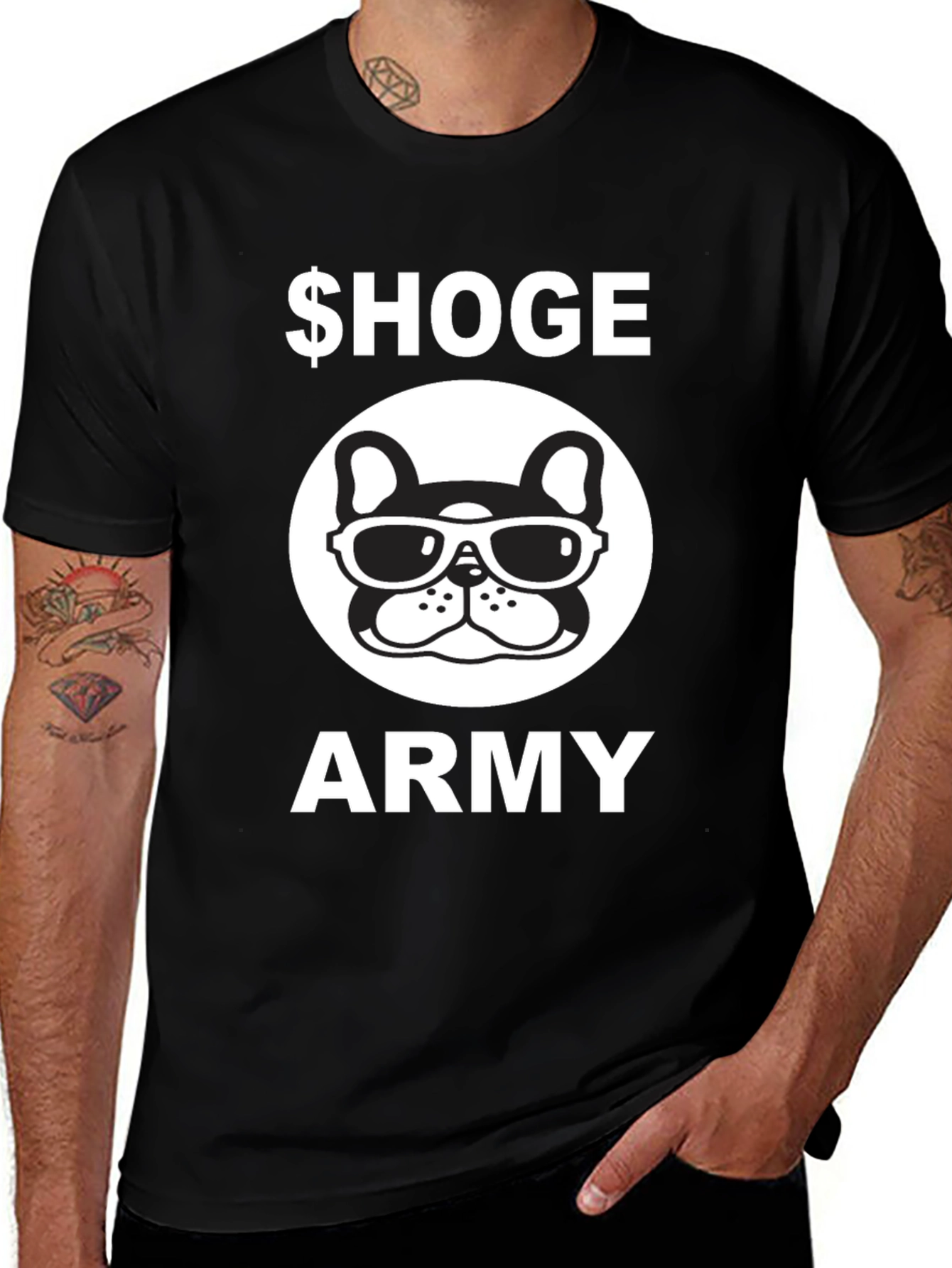 $Hoge Army Black Graphic Tee - Bulldog with Sunglasses