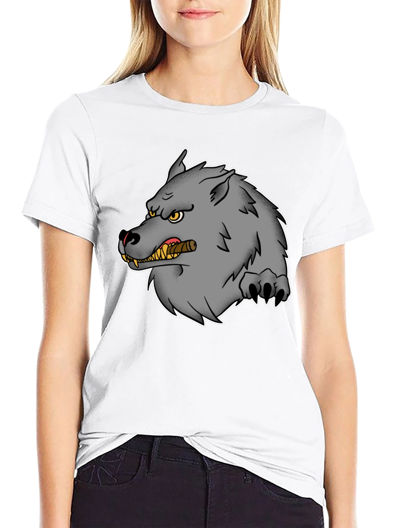 Wolf Cigar Graphic Tee - Black Cotton T-Shirt