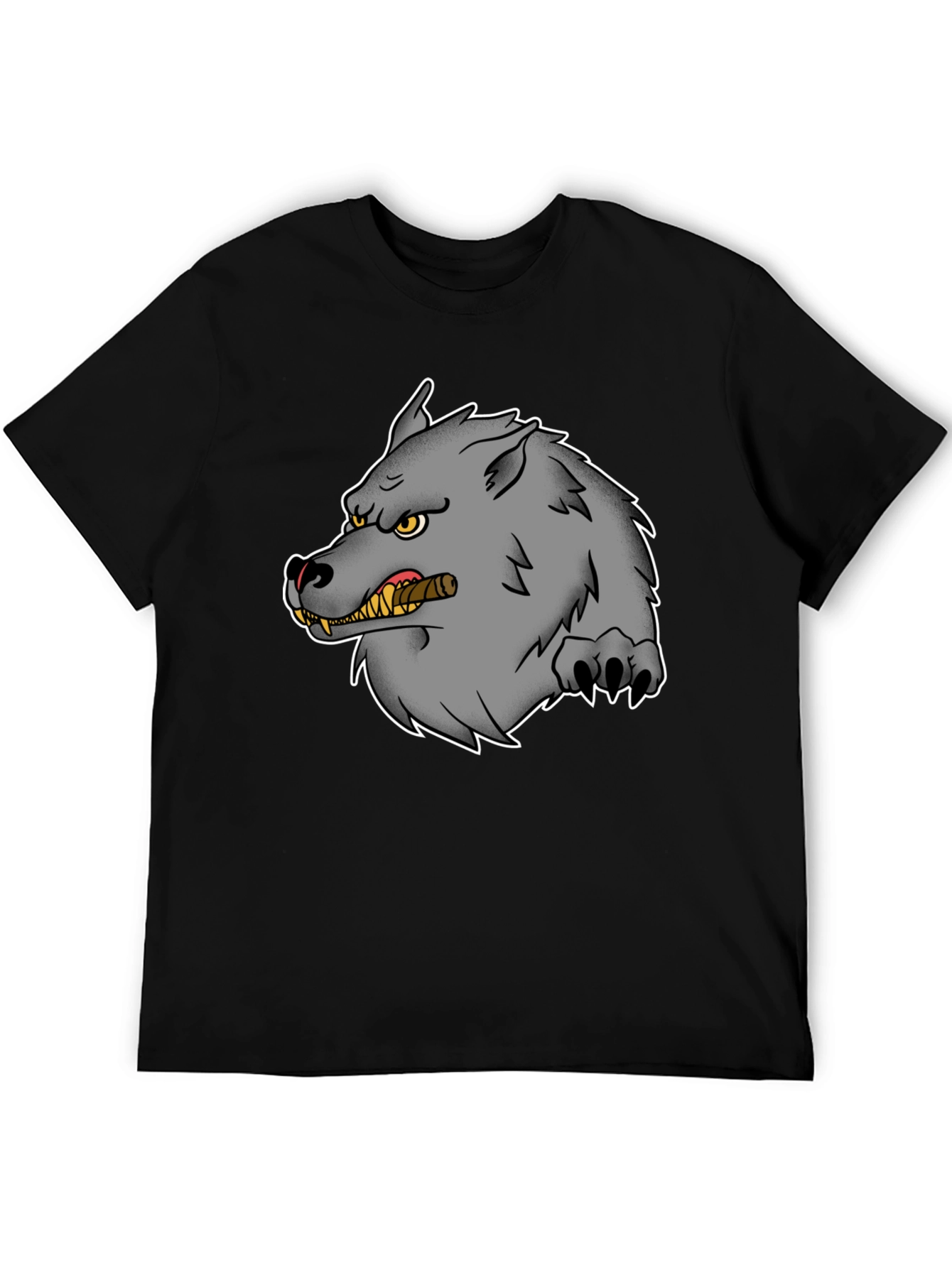 Wolf Cigar Graphic Tee - Black Cotton T-Shirt