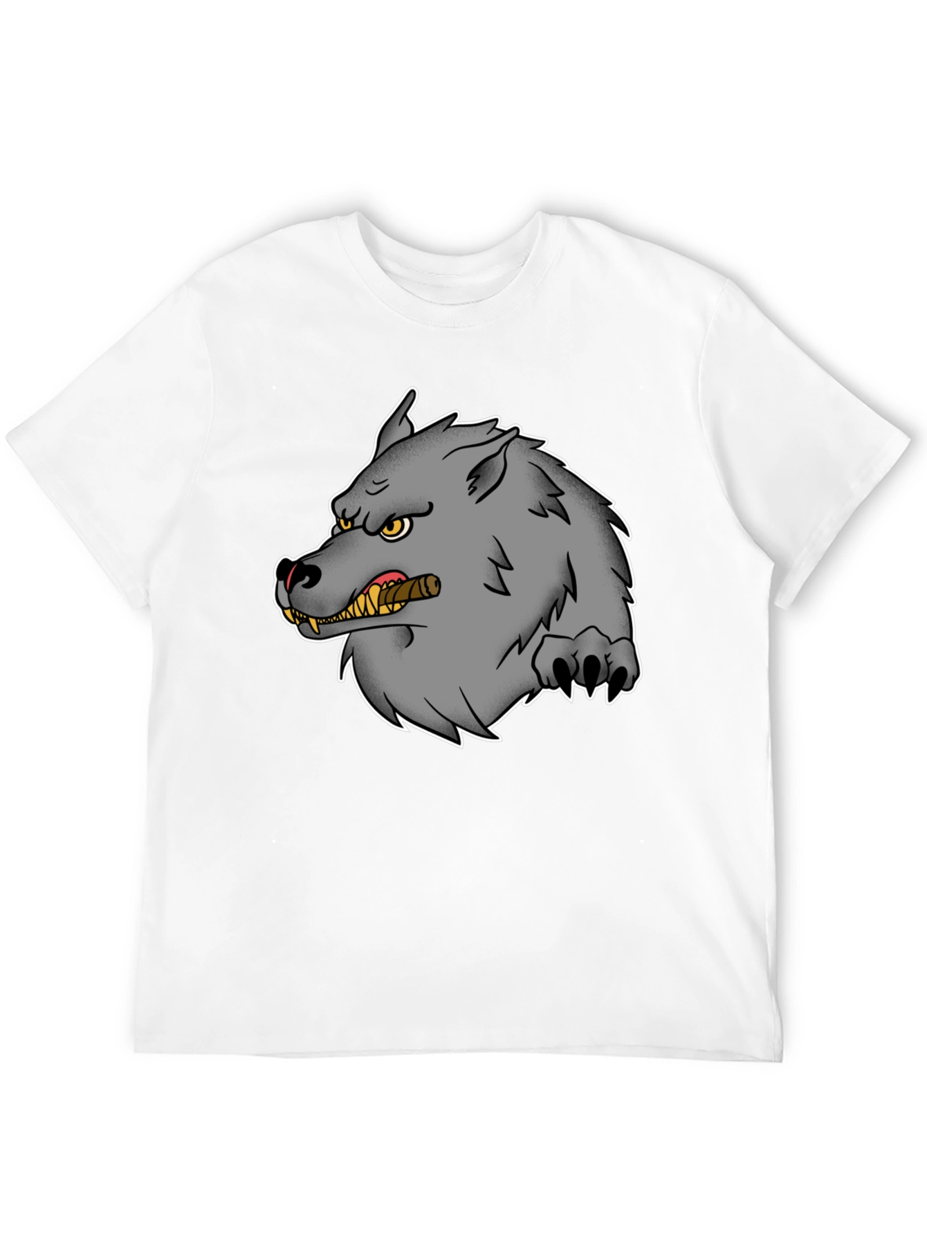 Wolf Cigar Graphic Tee - Black Cotton T-Shirt