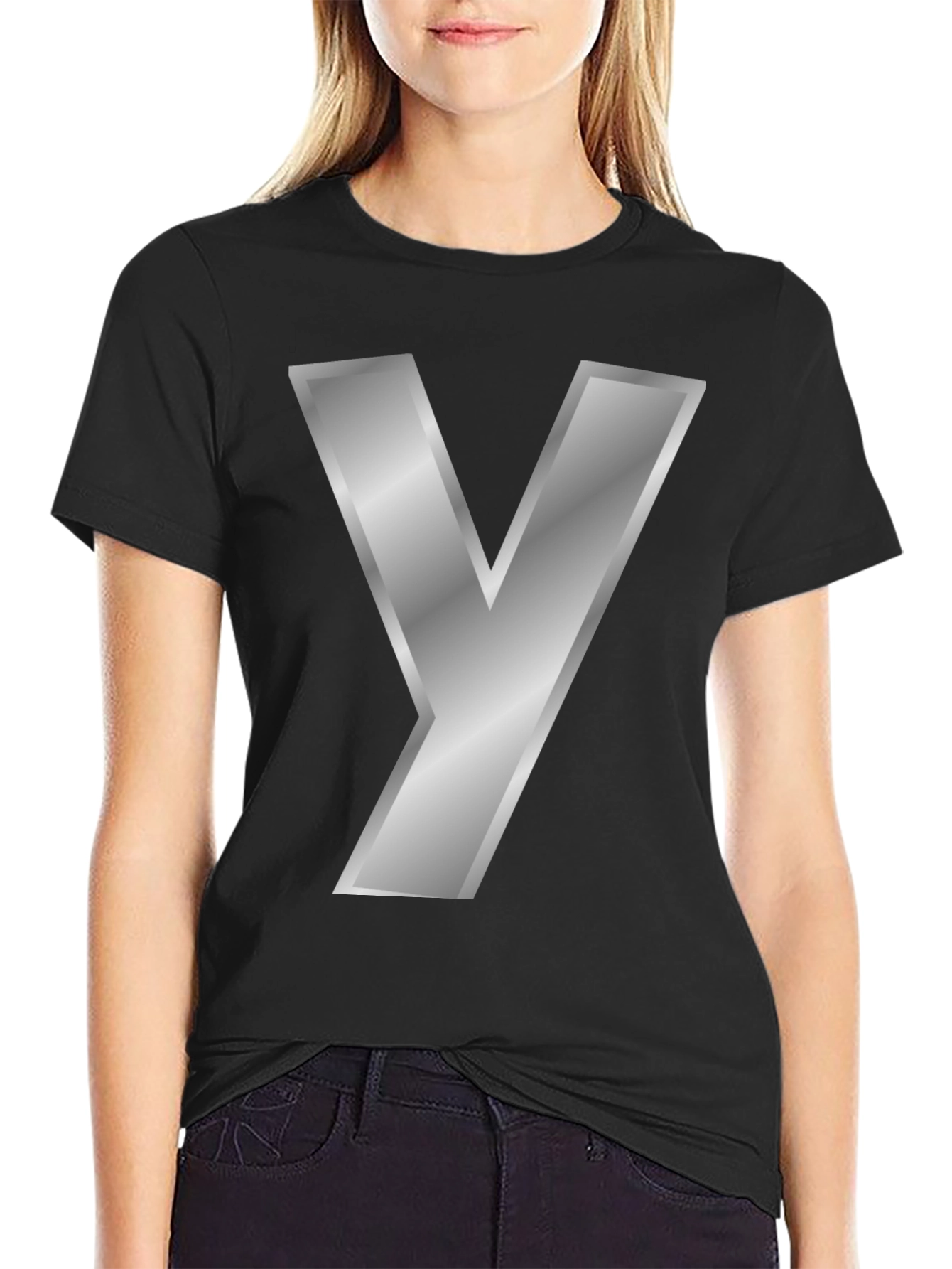 Silver Y Letter T-Shirt - Bold Graphic Tee
