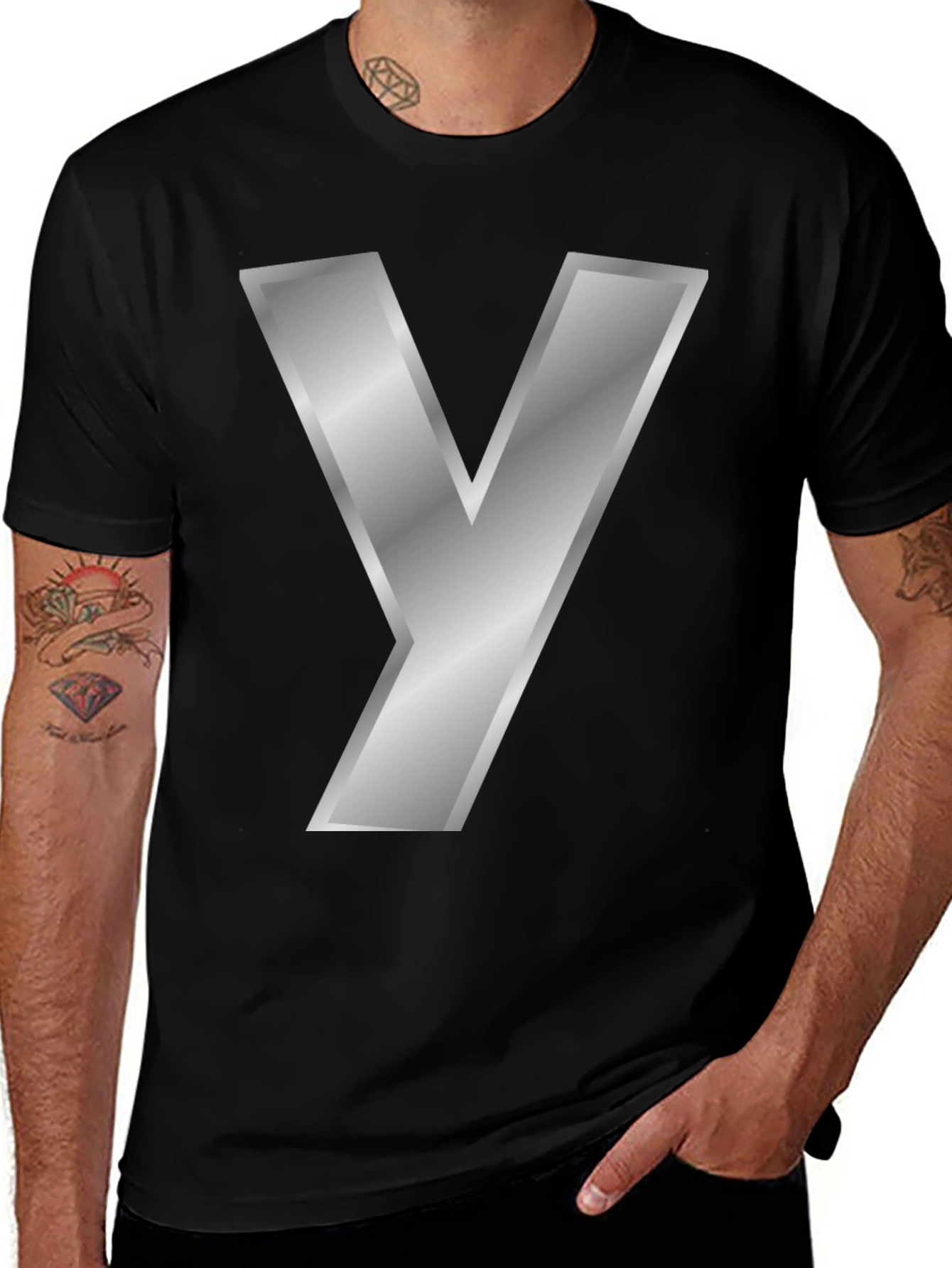Silver Y Letter T-Shirt - Bold Graphic Tee