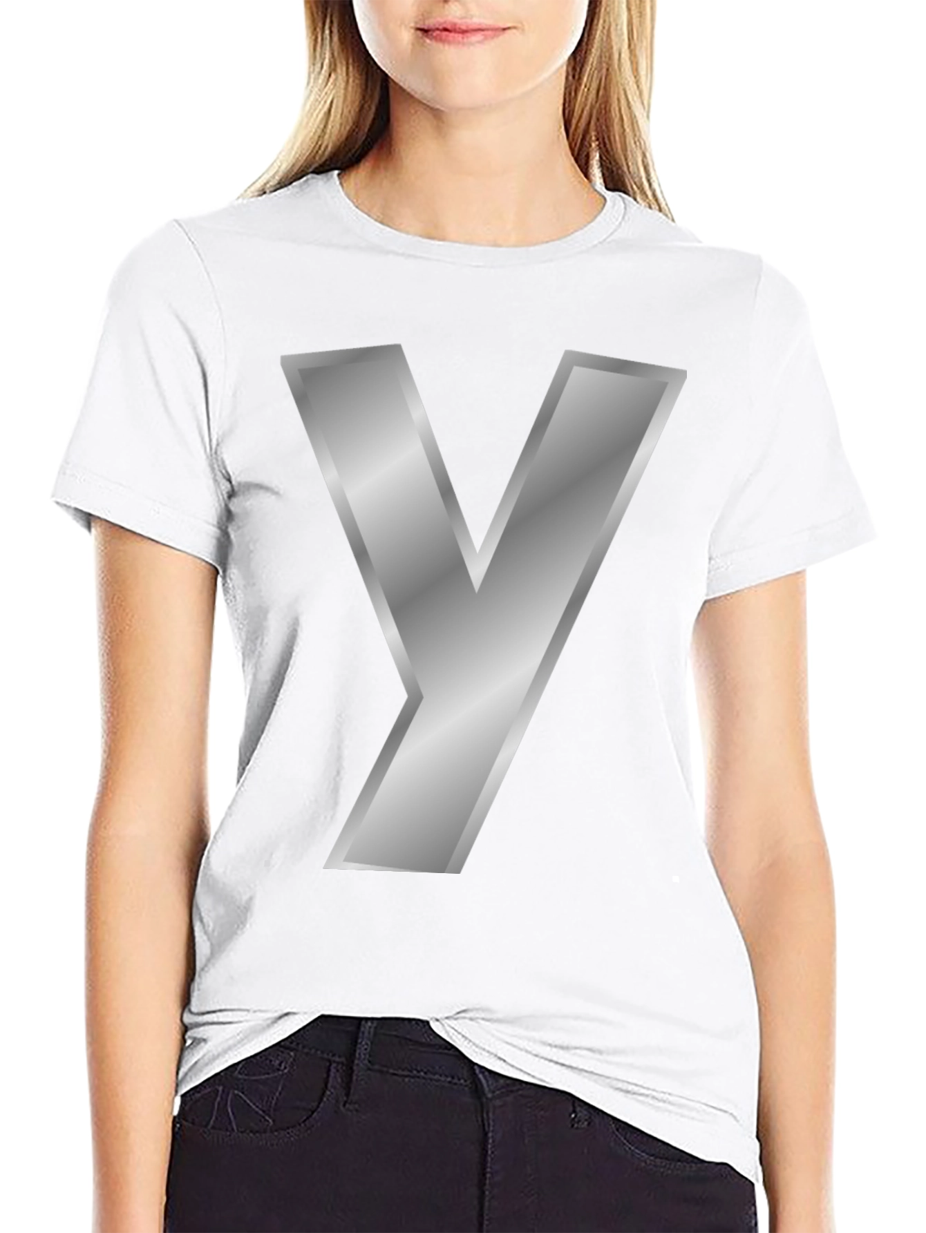 Silver Y Letter T-Shirt - Bold Graphic Tee