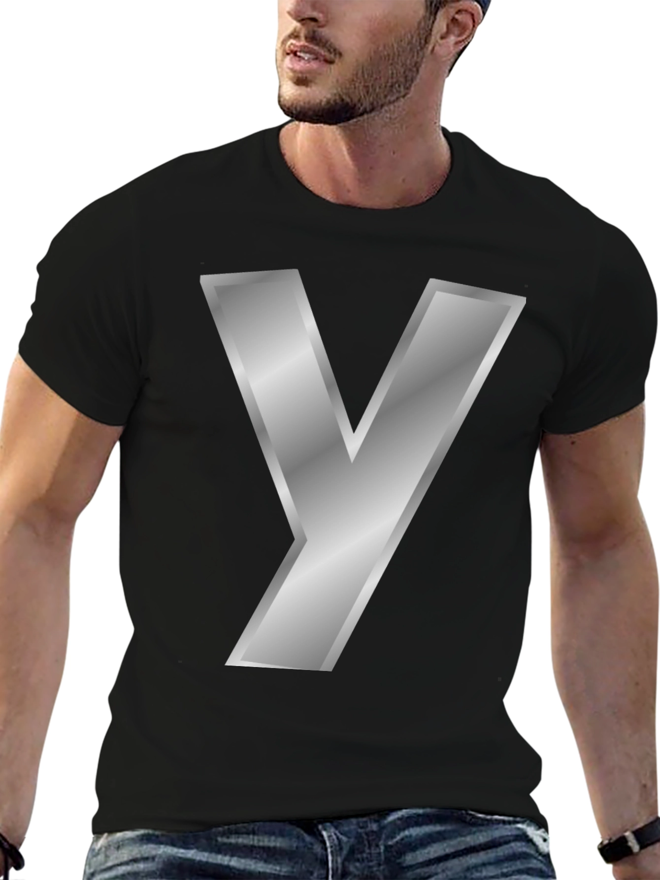 Silver Y Letter T-Shirt - Bold Graphic Tee