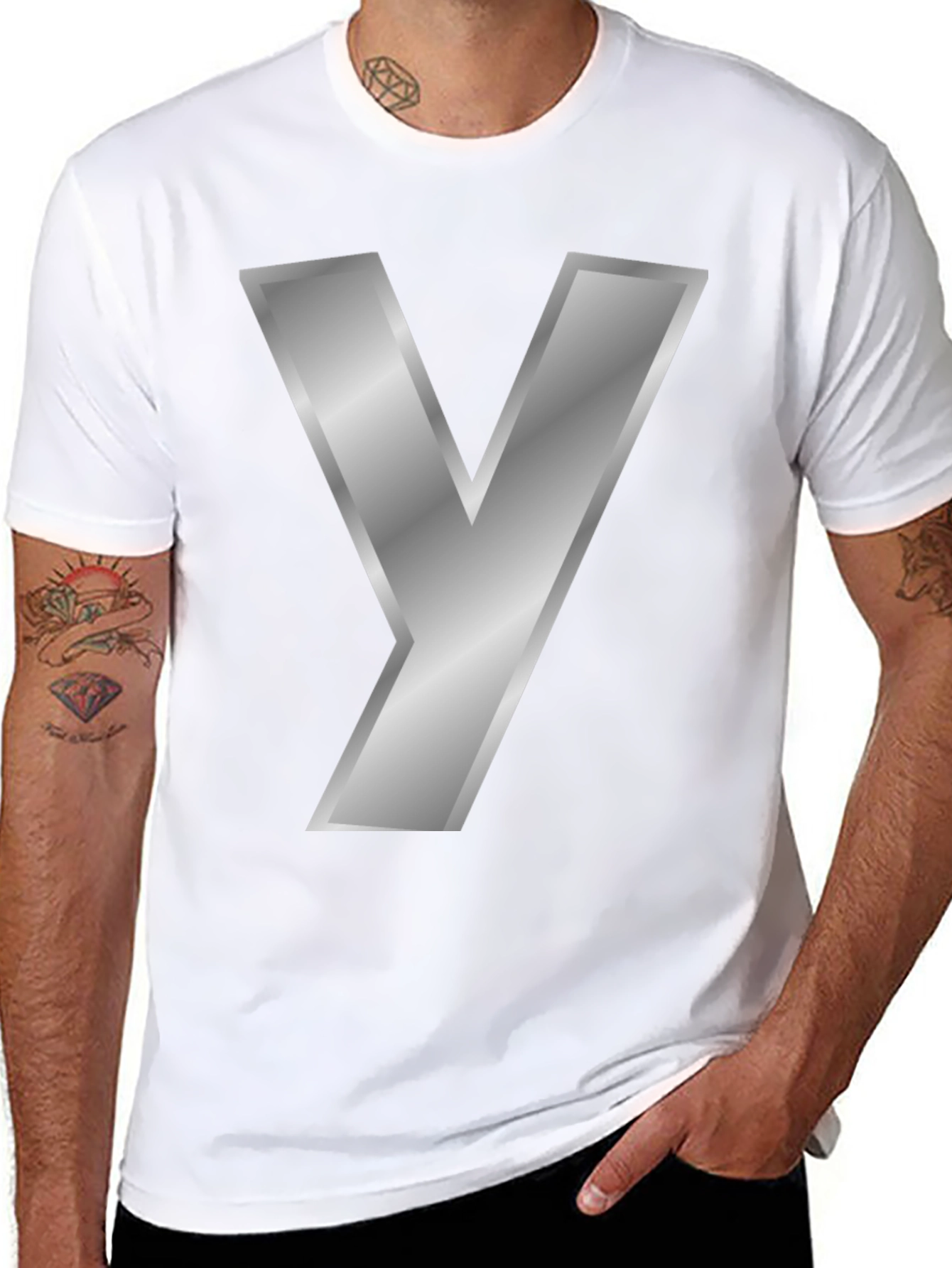 Silver Y Letter T-Shirt - Bold Graphic Tee