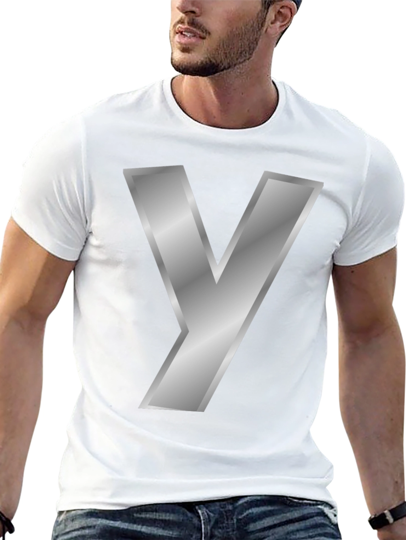 Silver Y Letter T-Shirt - Bold Graphic Tee