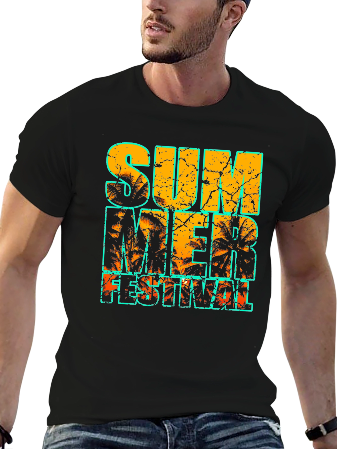 Summer Festival Graphic Print Black T-Shirt