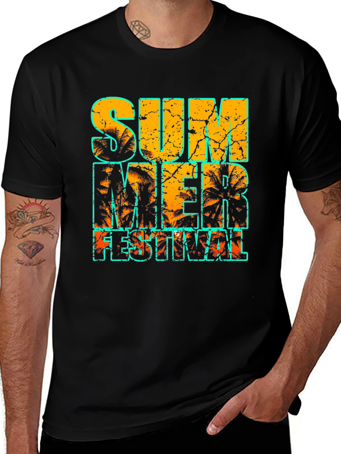 Summer Festival Graphic Print Black T-Shirt