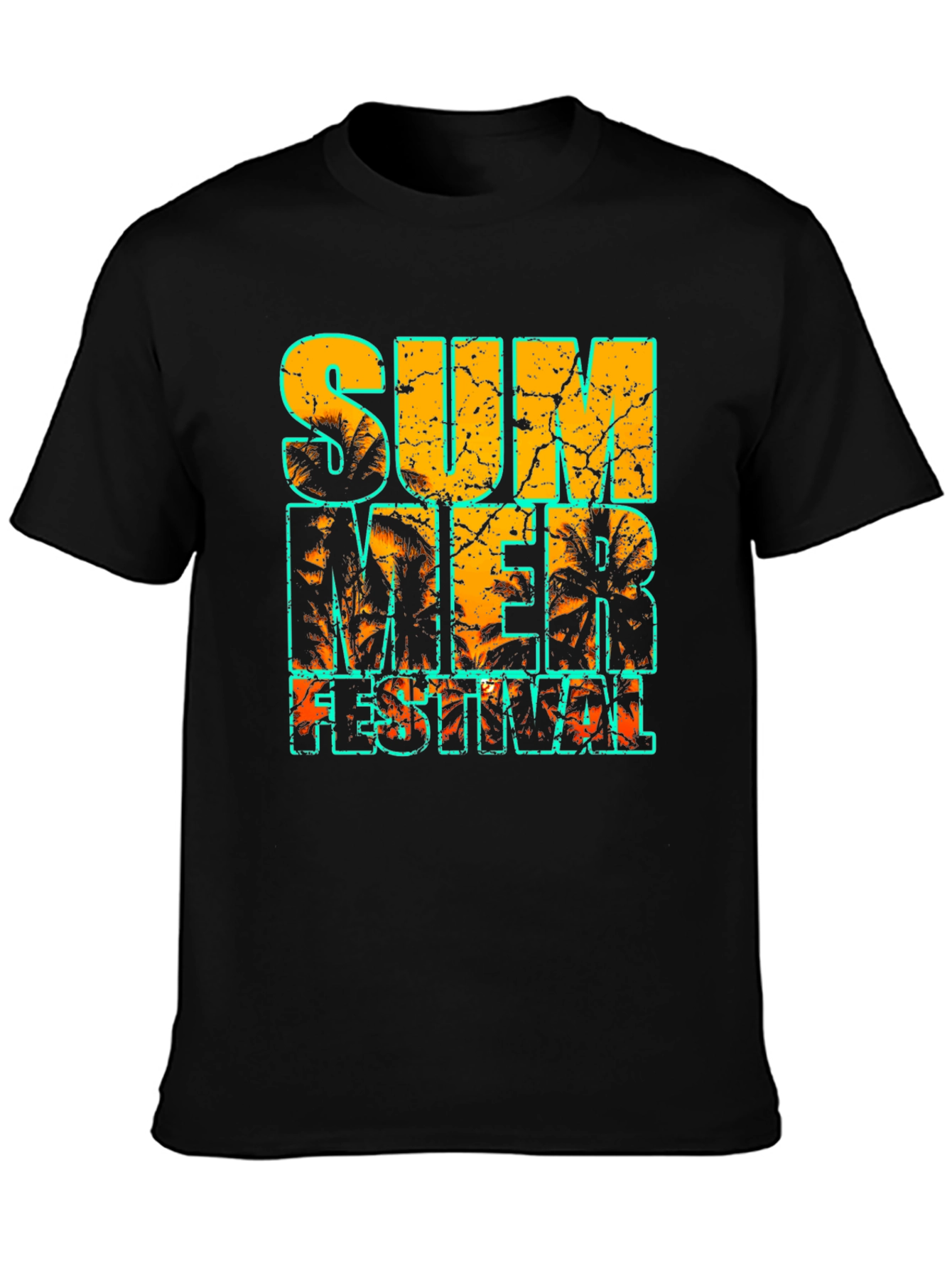 Summer Festival Graphic Print Black T-Shirt