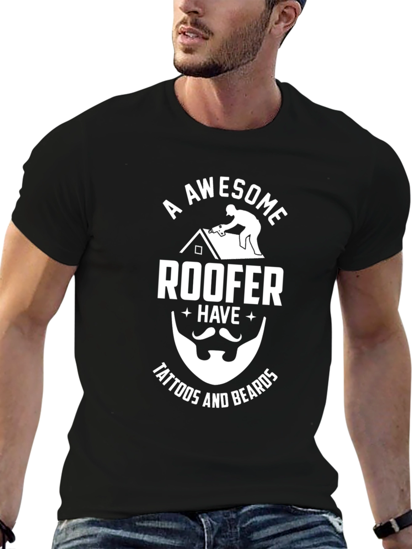 Awesome Roofer T-Shirt - Tattoos and Beards