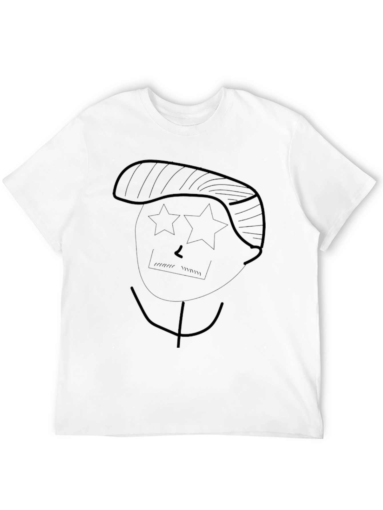 Abstract Star-Eyed Face Graphic Tee - Black
