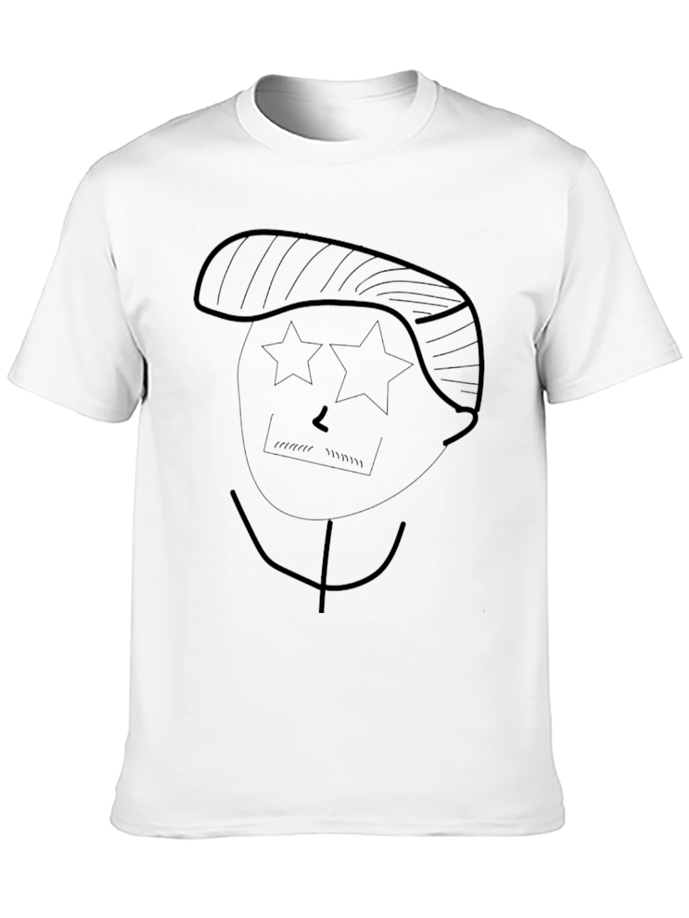 Abstract Star-Eyed Face Graphic Tee - Black