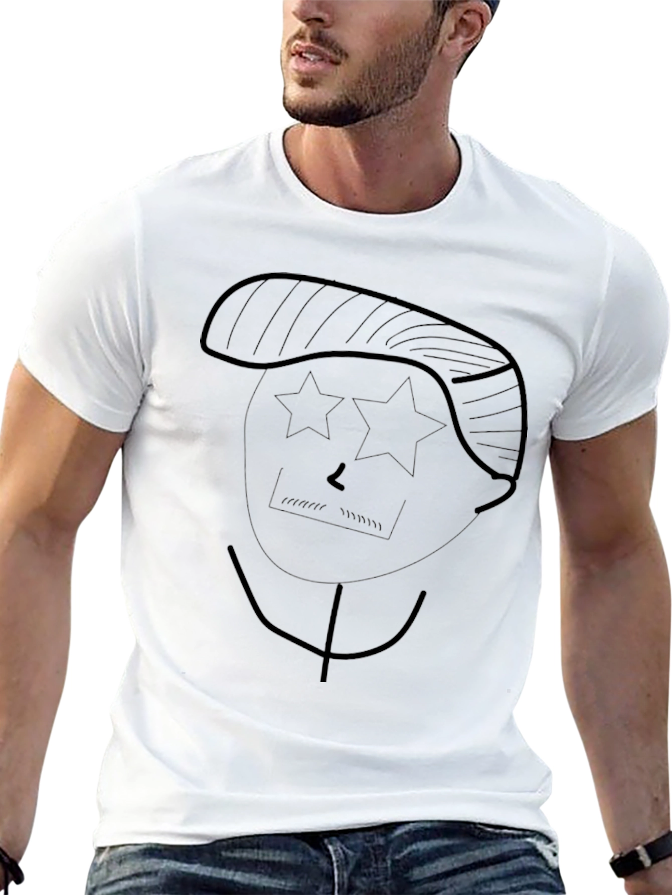 Abstract Star-Eyed Face Graphic Tee - Black