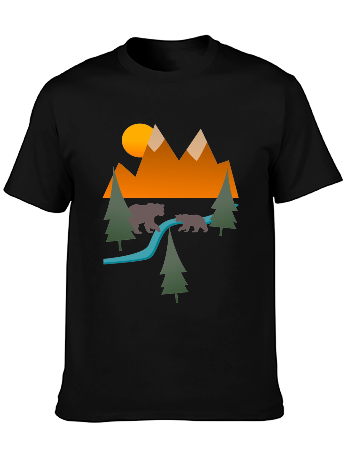 Nature Bear Mountain Graphic Black Tee