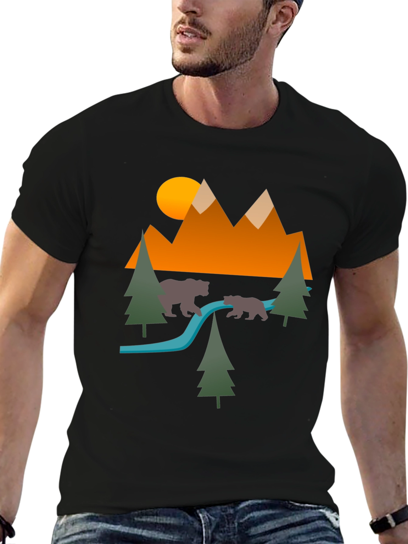 Nature Bear Mountain Graphic Black Tee