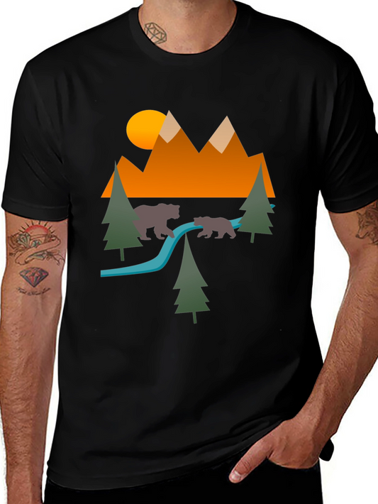 Nature Bear Mountain Graphic Black Tee