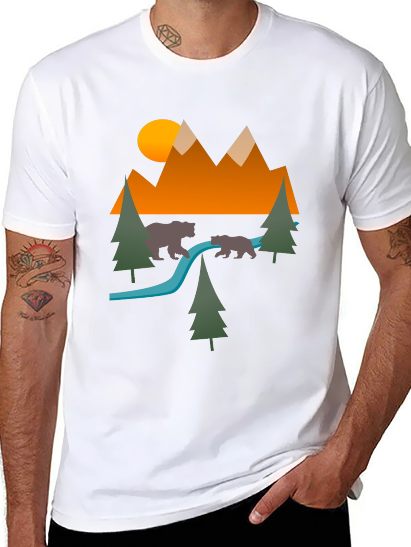 Nature Bear Mountain Graphic Black Tee
