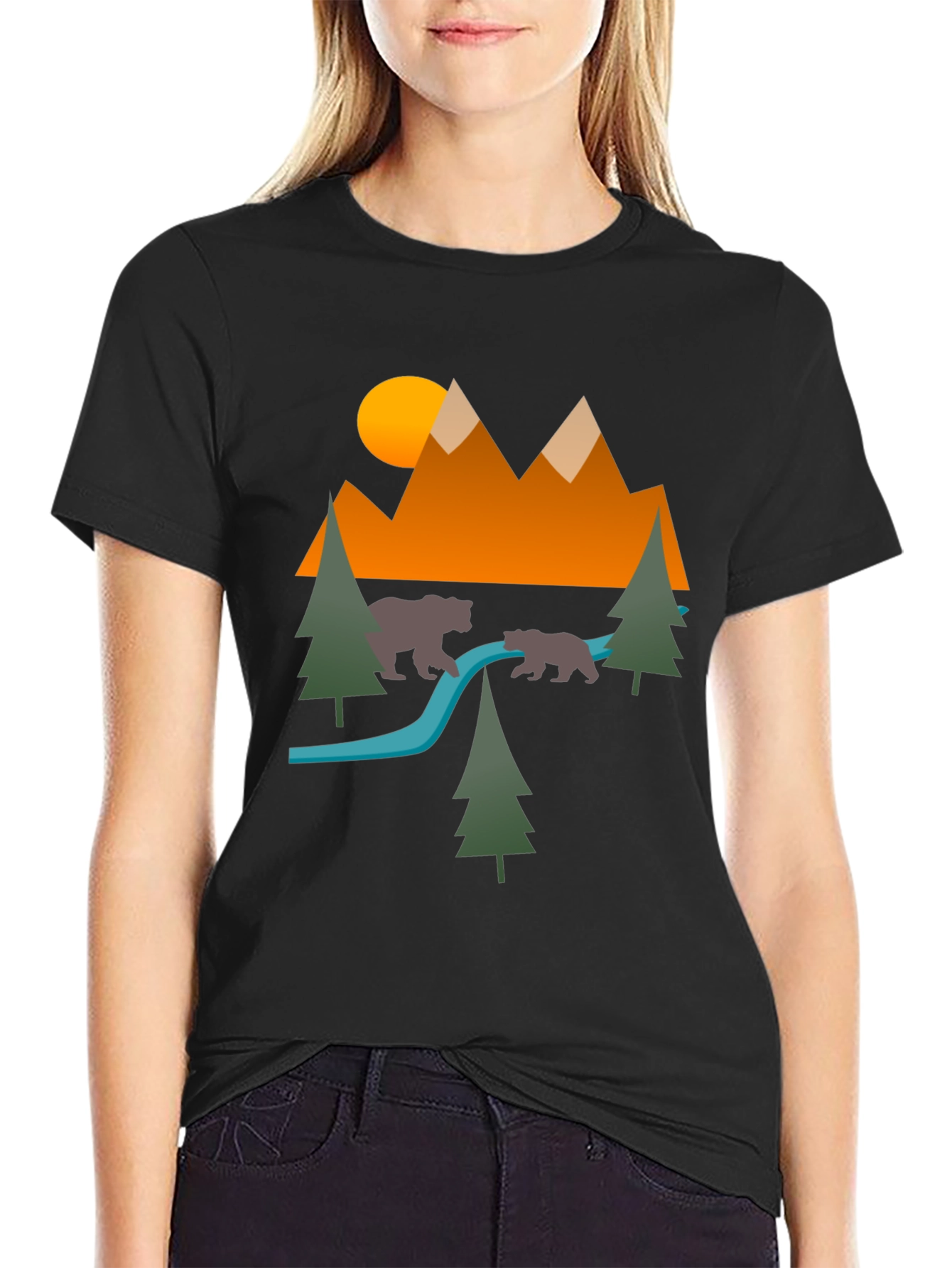 Nature Bear Mountain Graphic Black Tee