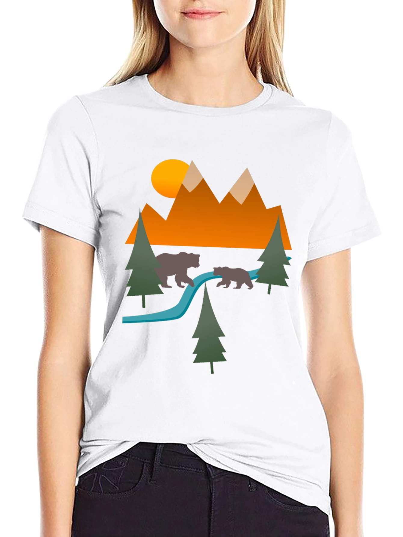 Nature Bear Mountain Graphic Black Tee