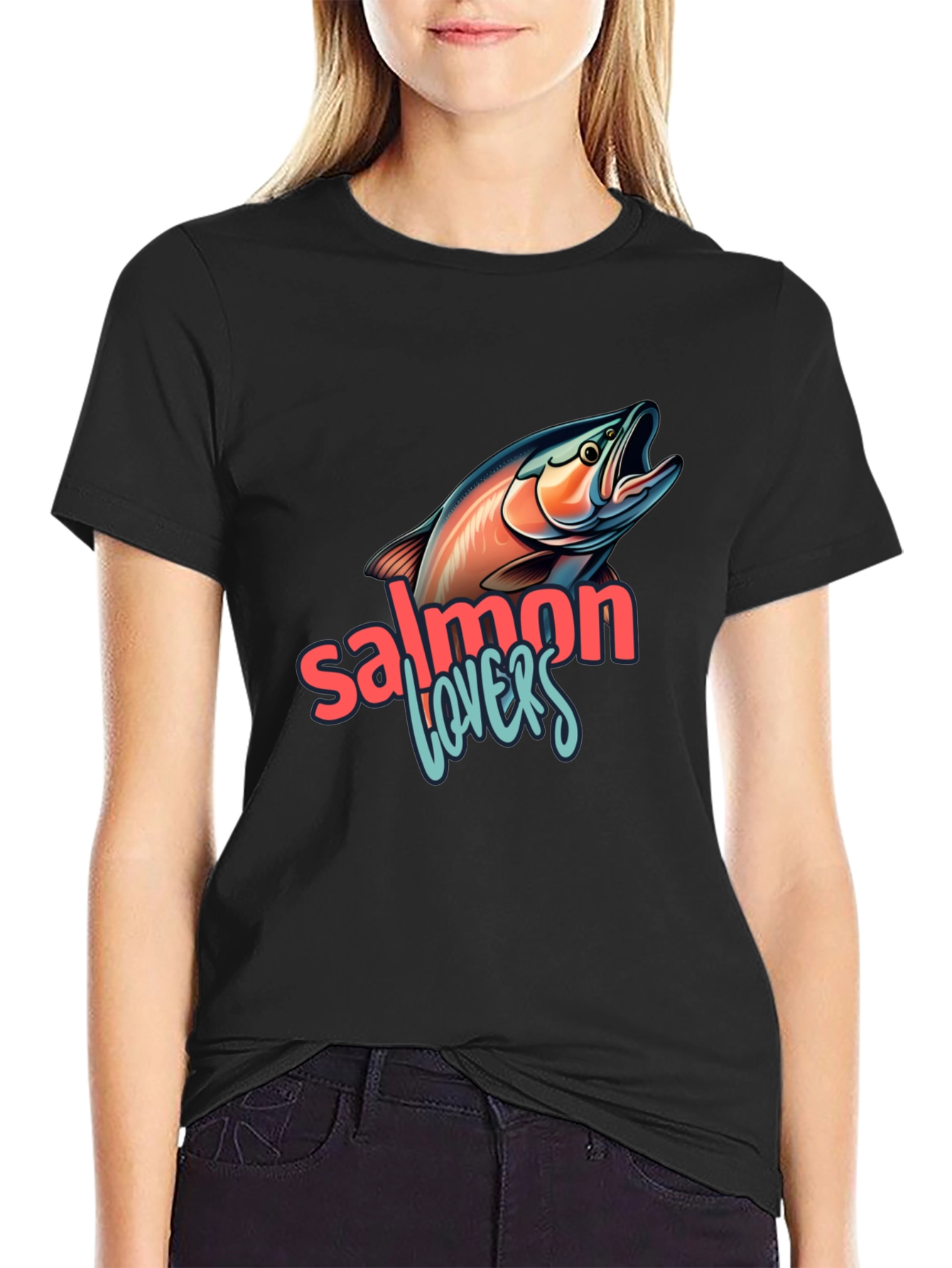 Salmon Lovers Graphic Tee - Black