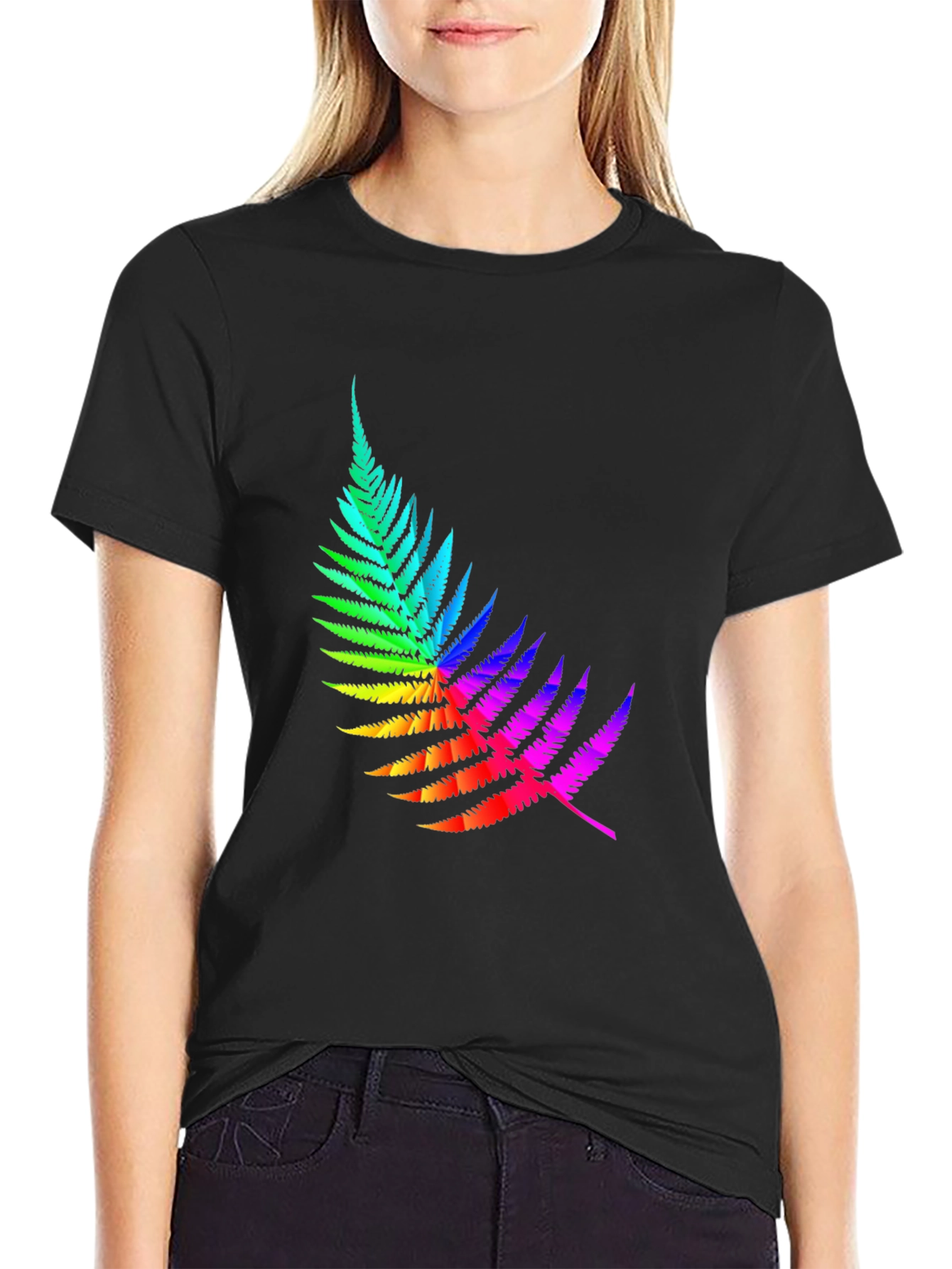 Rainbow Fern Graphic Tee - Black