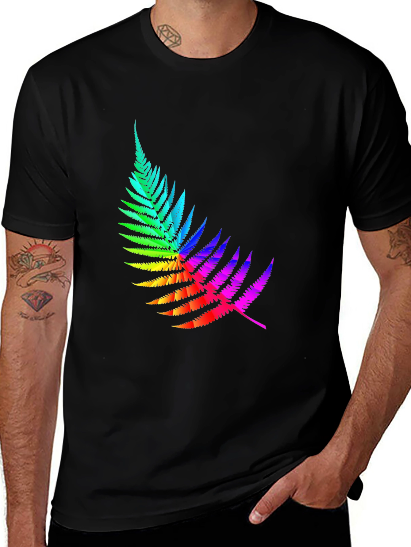 Rainbow Fern Graphic Tee - Black