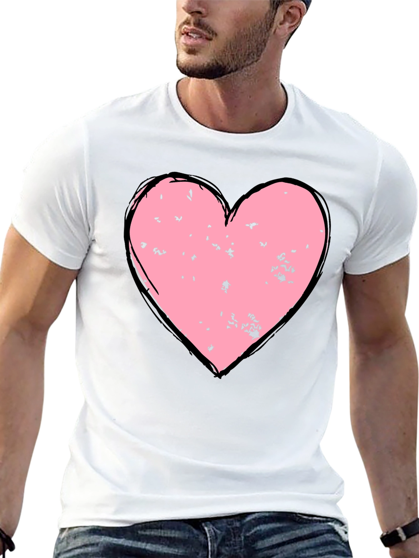 Distressed Heart Graphic T-Shirt - Black
