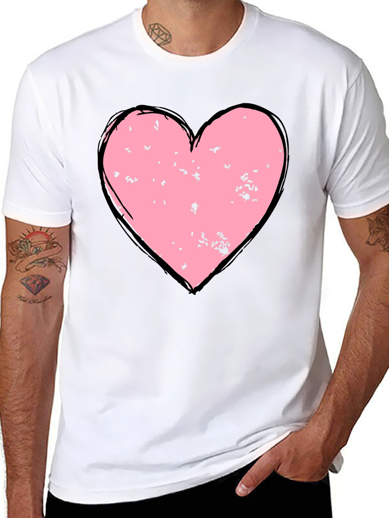 Distressed Heart Graphic T-Shirt - Black