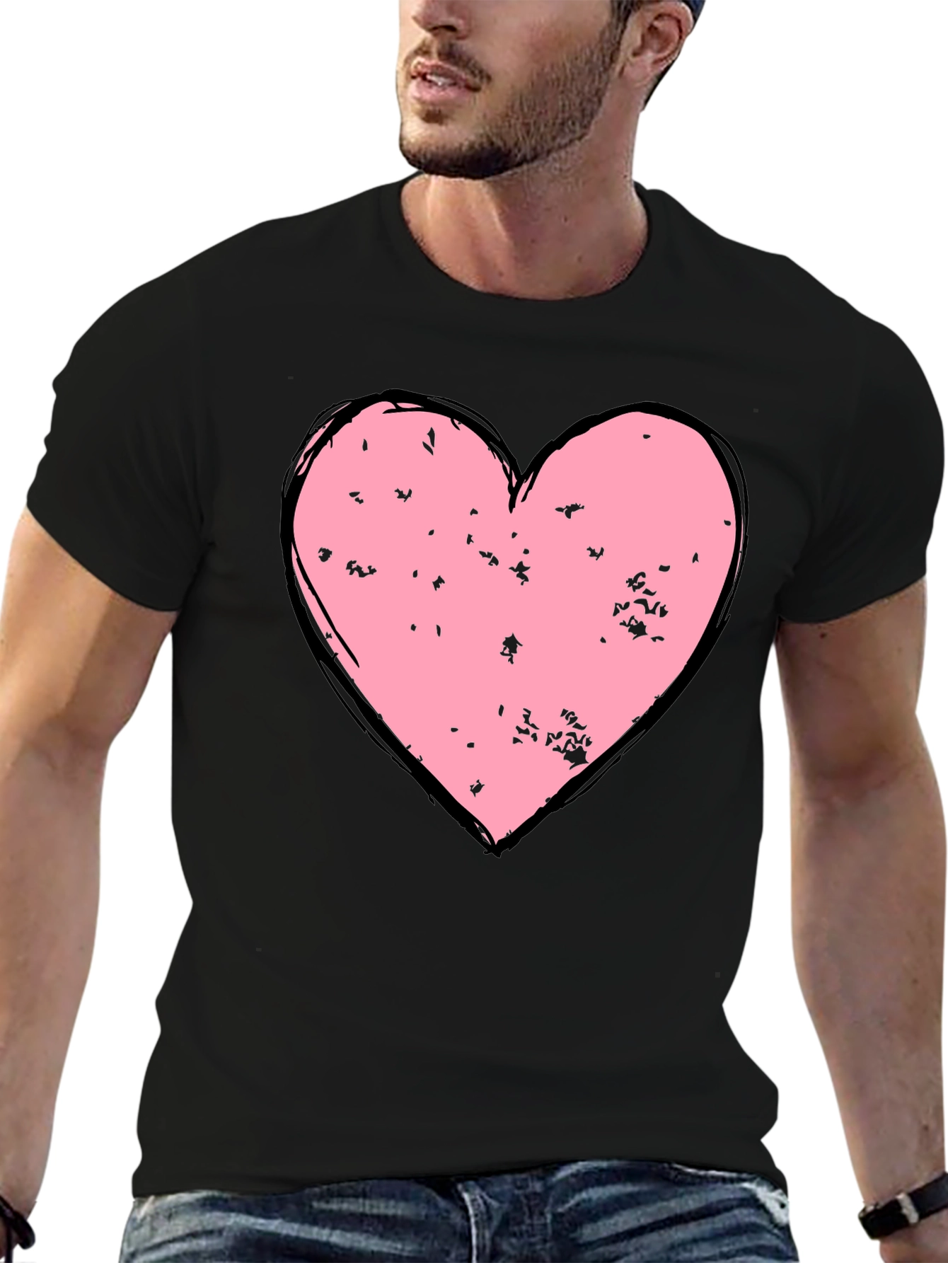 Distressed Heart Graphic T-Shirt - Black