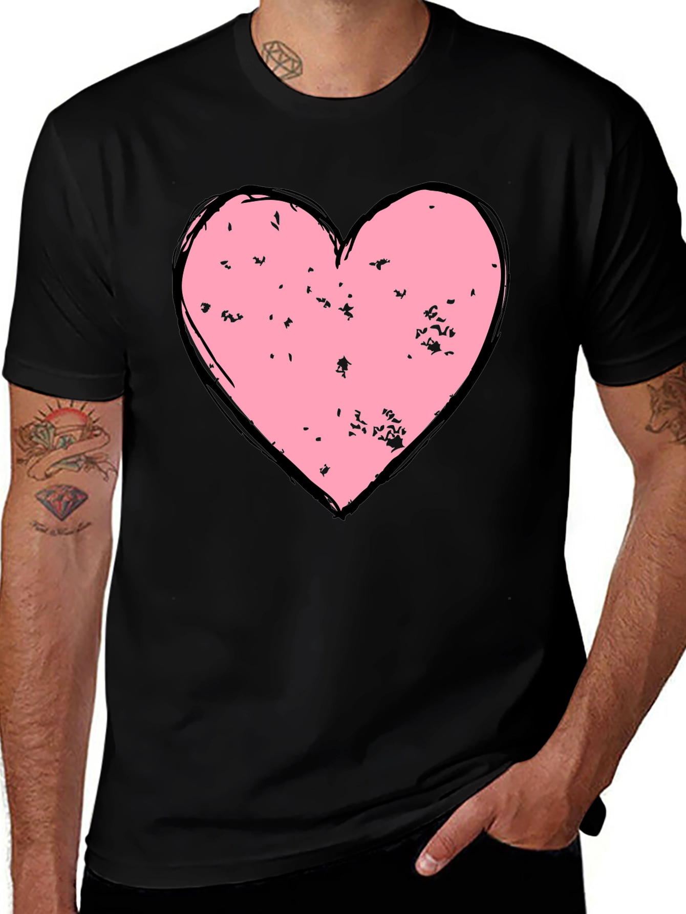 Distressed Heart Graphic T-Shirt - Black