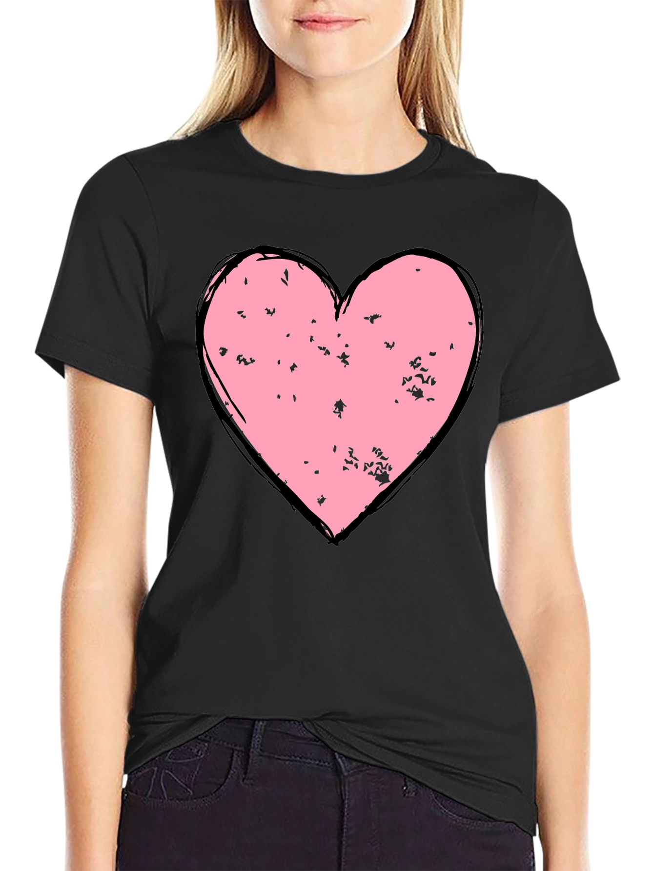 Distressed Heart Graphic T-Shirt - Black