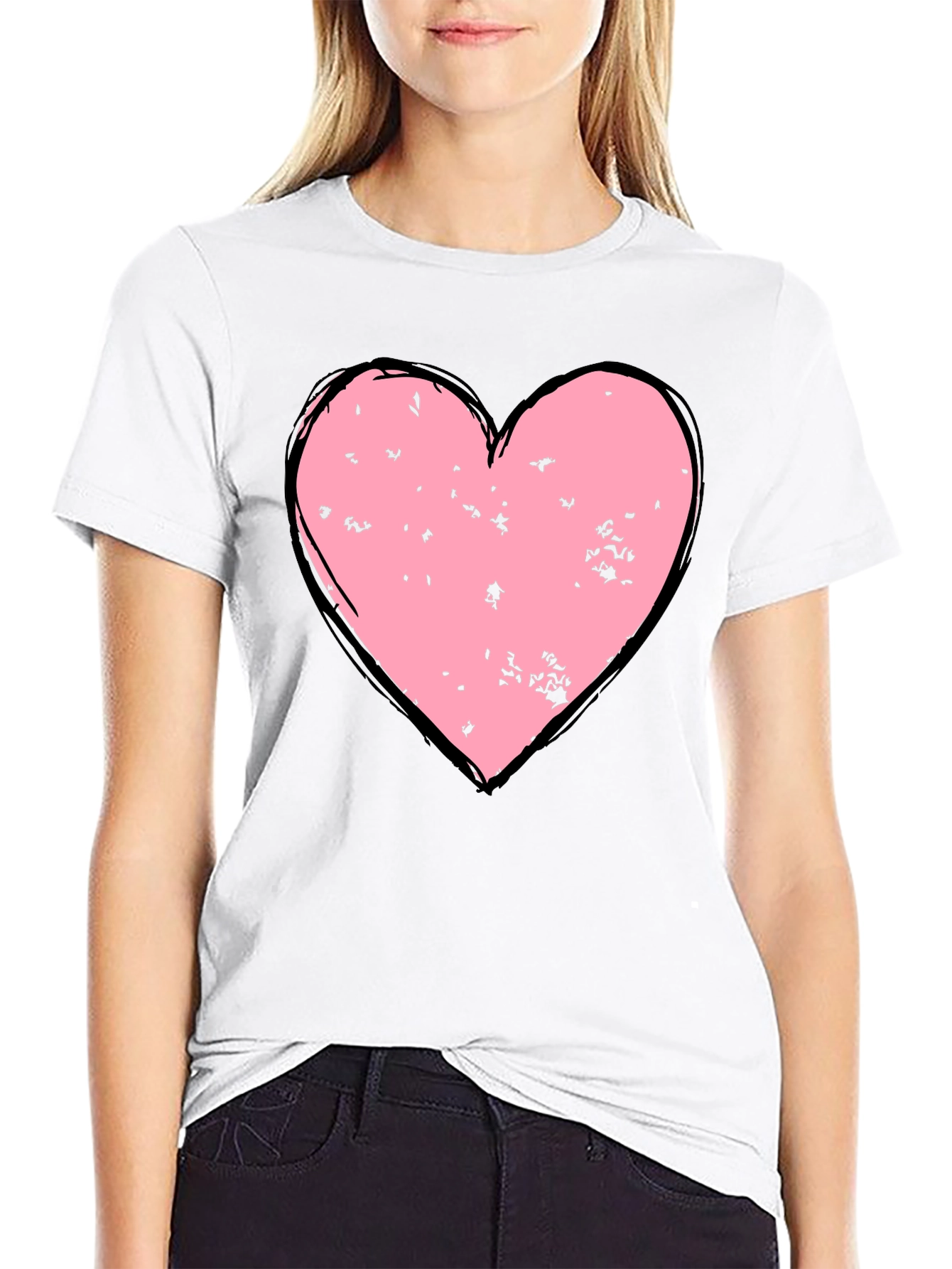 Distressed Heart Graphic T-Shirt - Black