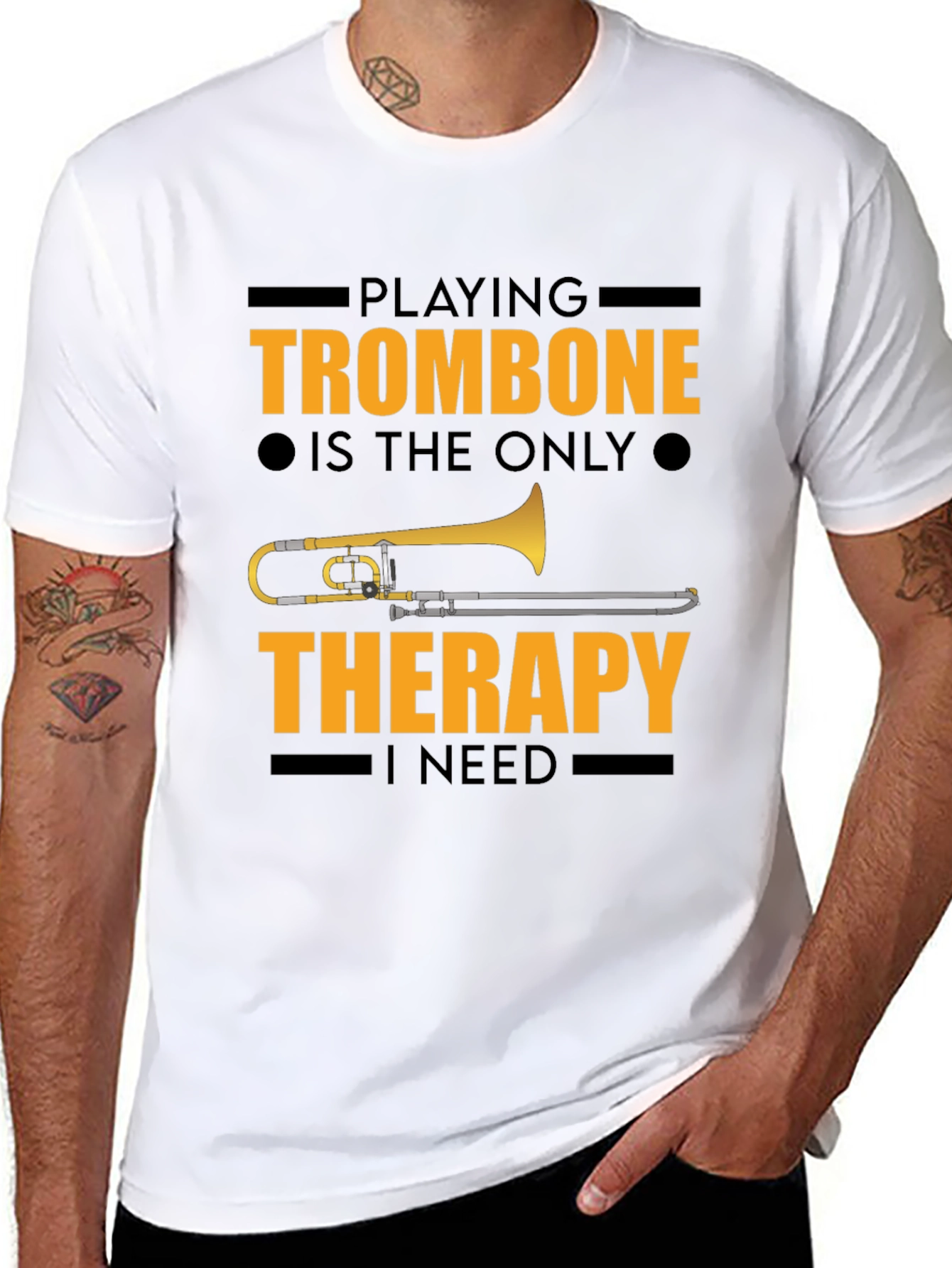 Trombone Therapy Graphic Tee - Musicians Black T-Shirt
