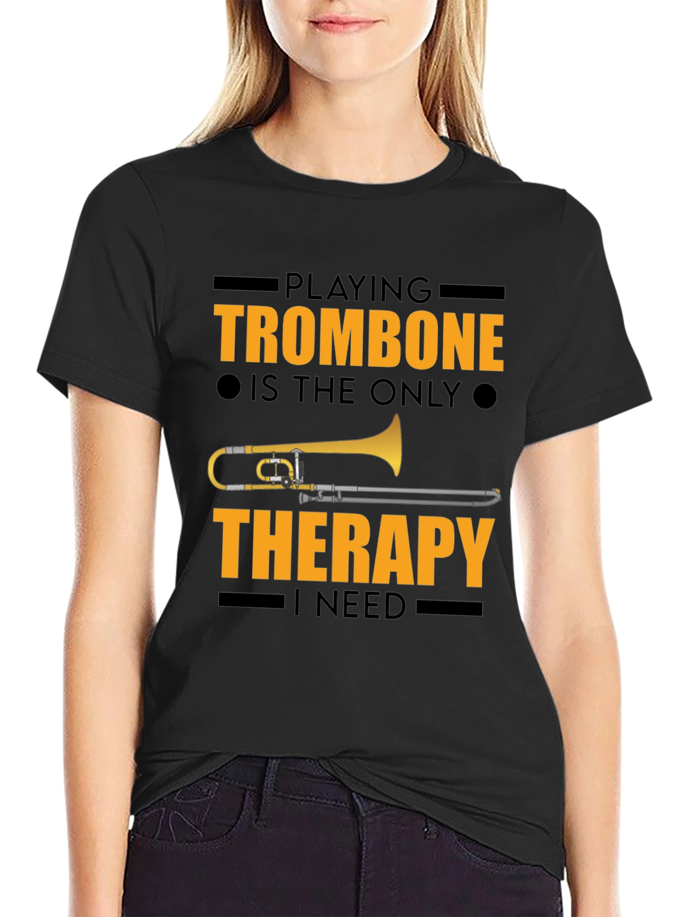 Trombone Therapy Graphic Tee - Musicians Black T-Shirt